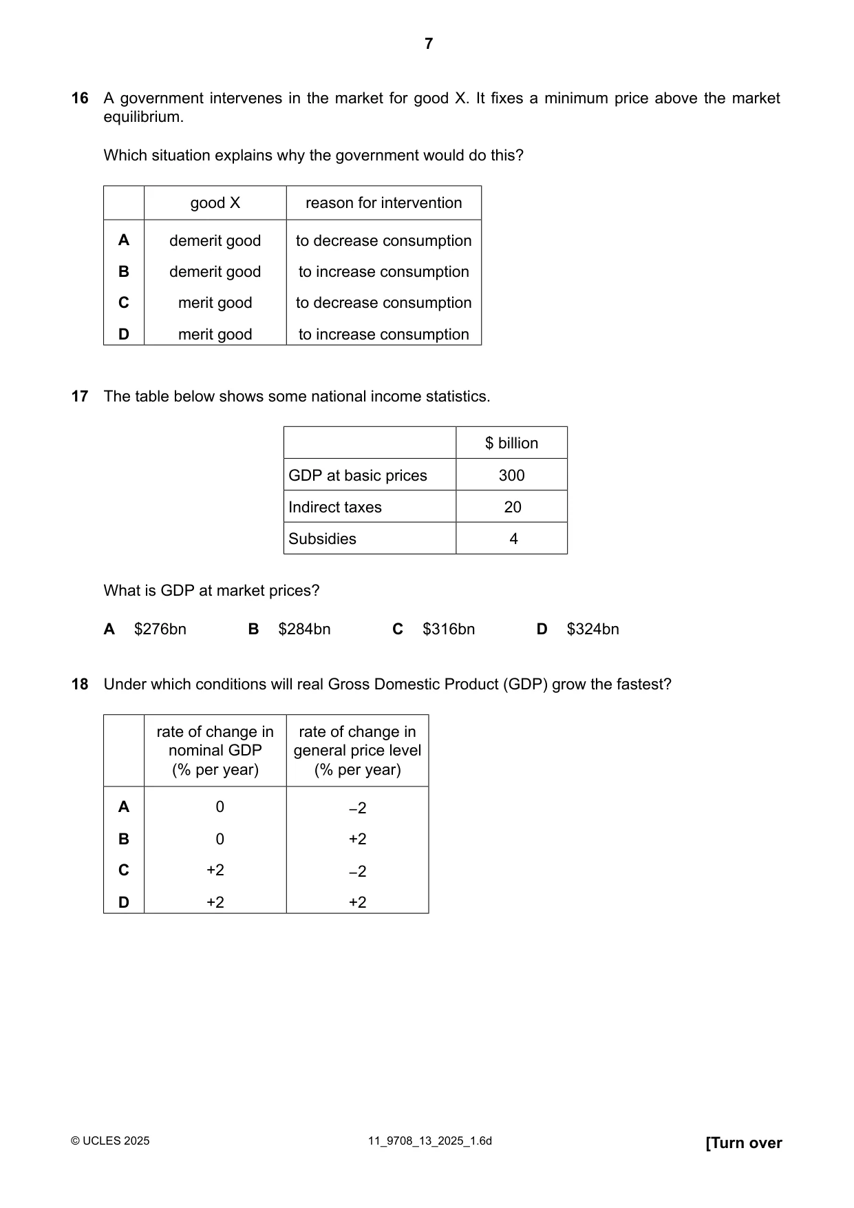 Cambridge A Level Economics 9708 2025 Oct/Nov Paper 1 · Variant 3 question paper, page 7 of 12