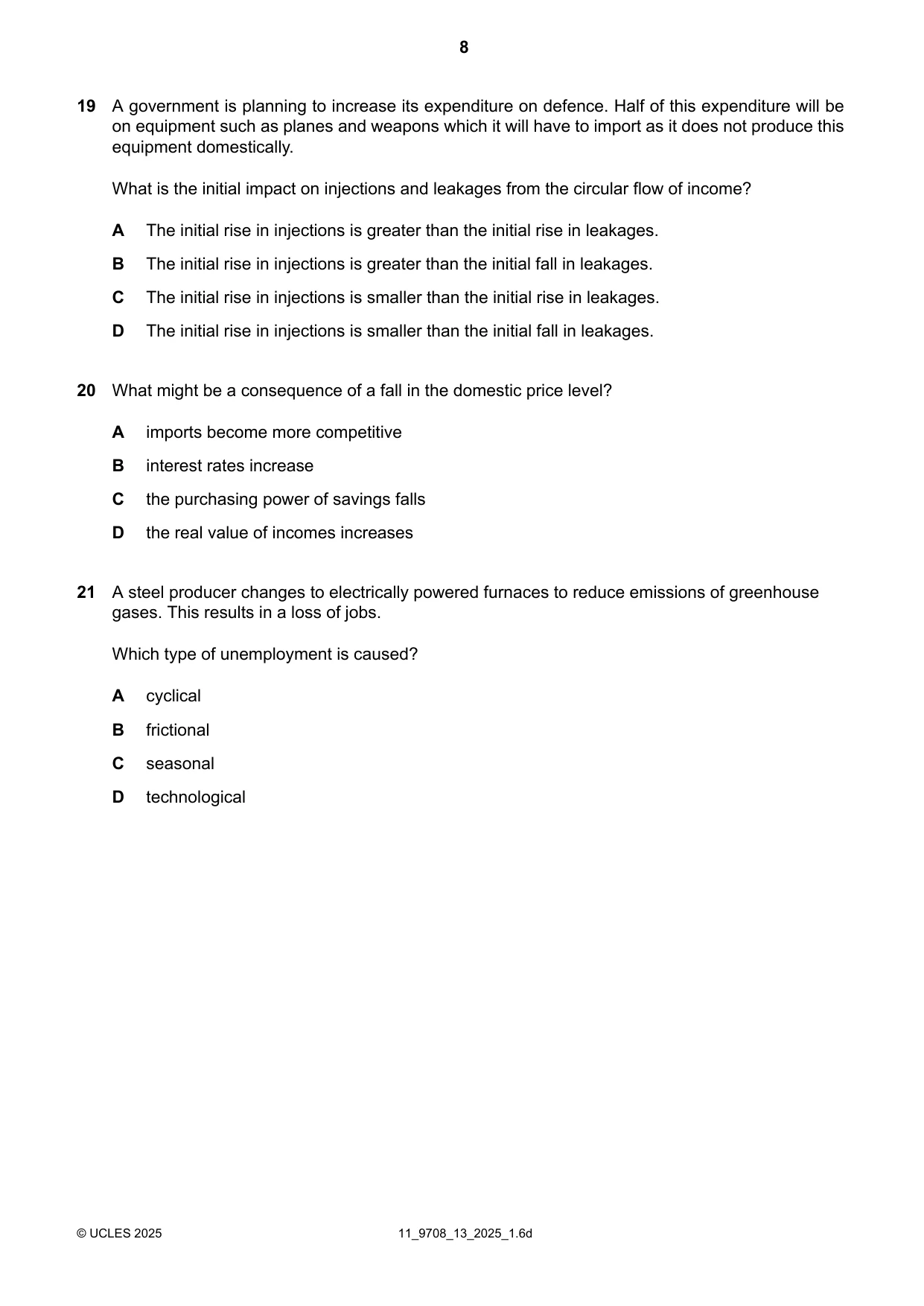 Cambridge A Level Economics 9708 2025 Oct/Nov Paper 1 · Variant 3 question paper, page 8 of 12