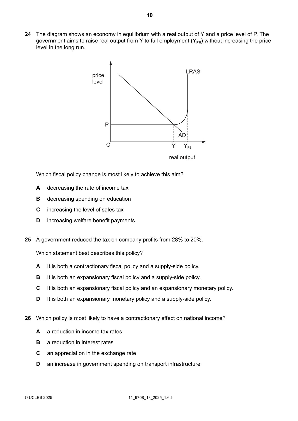 Cambridge A Level Economics 9708 2025 Oct/Nov Paper 1 · Variant 3 question paper, page 10 of 12