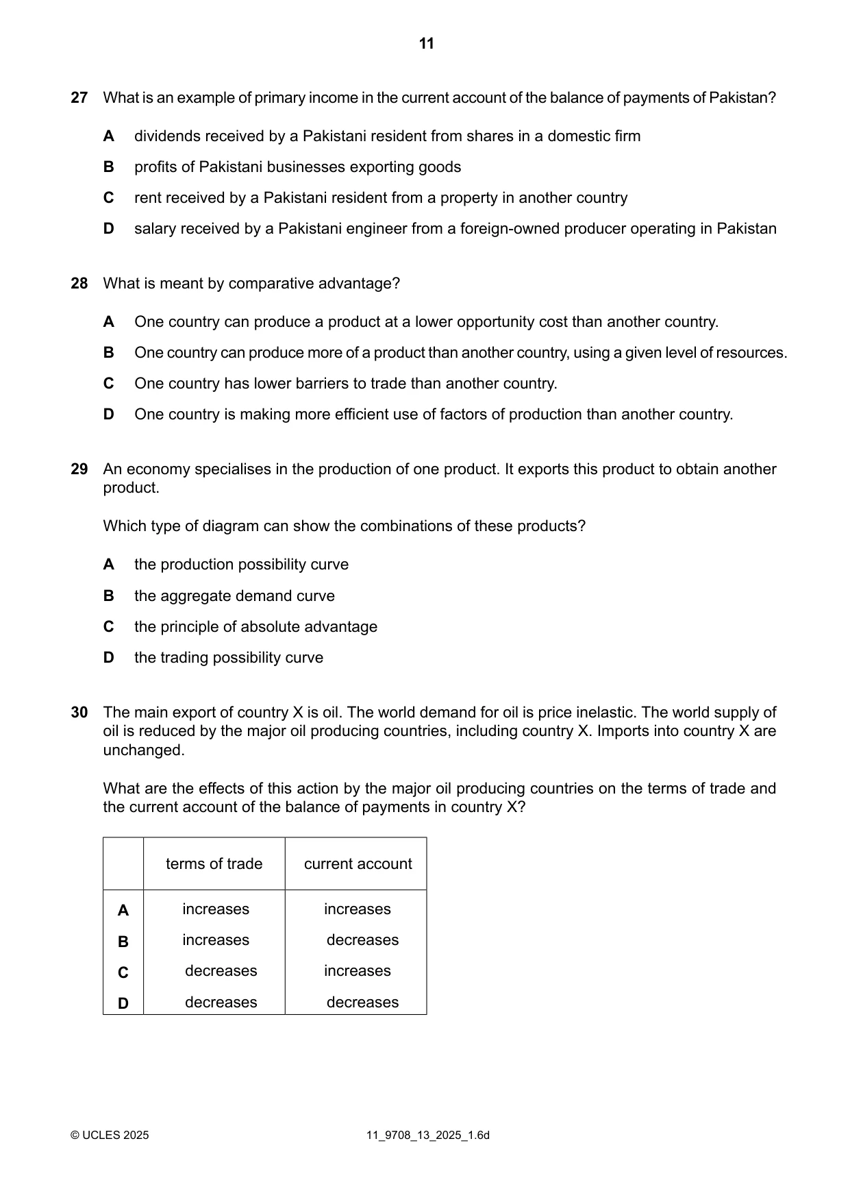 Cambridge A Level Economics 9708 2025 Oct/Nov Paper 1 · Variant 3 question paper, page 11 of 12