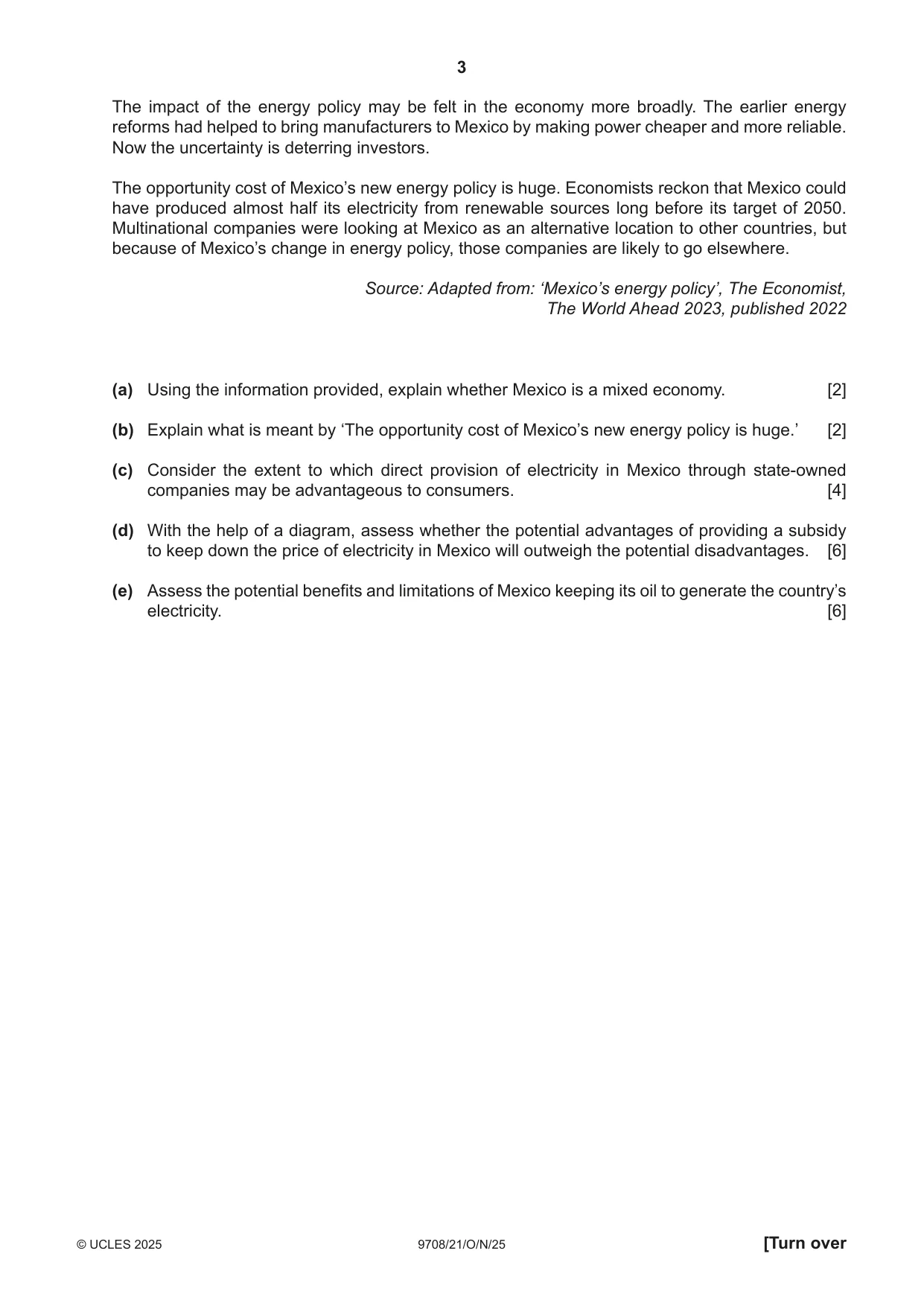 Cambridge A Level Economics 9708 2025 Oct/Nov Paper 2 · Variant 1 question paper, page 3 of 4