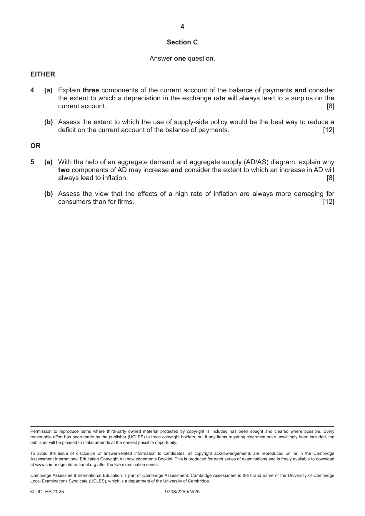 Cambridge A Level Economics 9708 2025 Oct/Nov Paper 2 · Variant 2 question paper, page 4 of 4