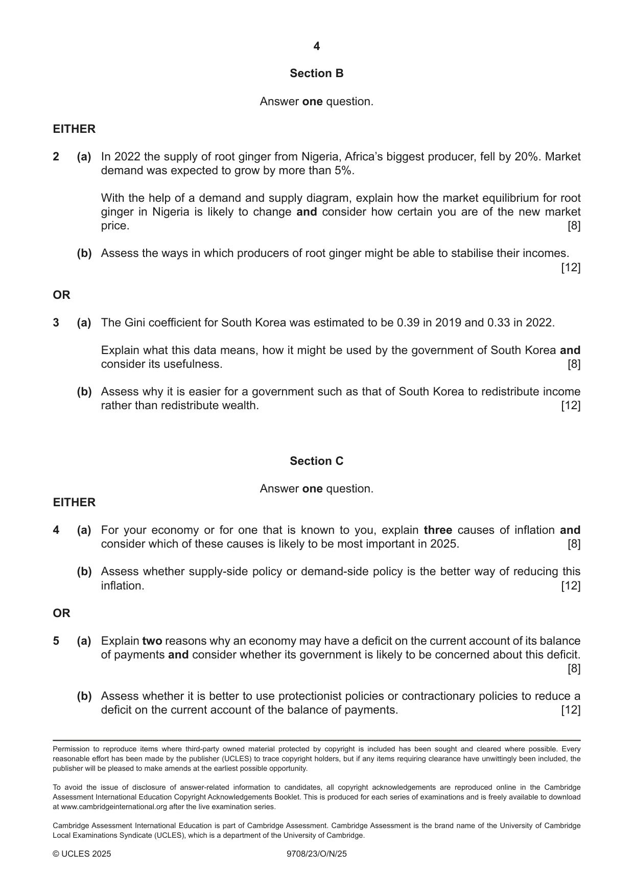 Cambridge A Level Economics 9708 2025 Oct/Nov Paper 2 · Variant 3 question paper, page 4 of 4