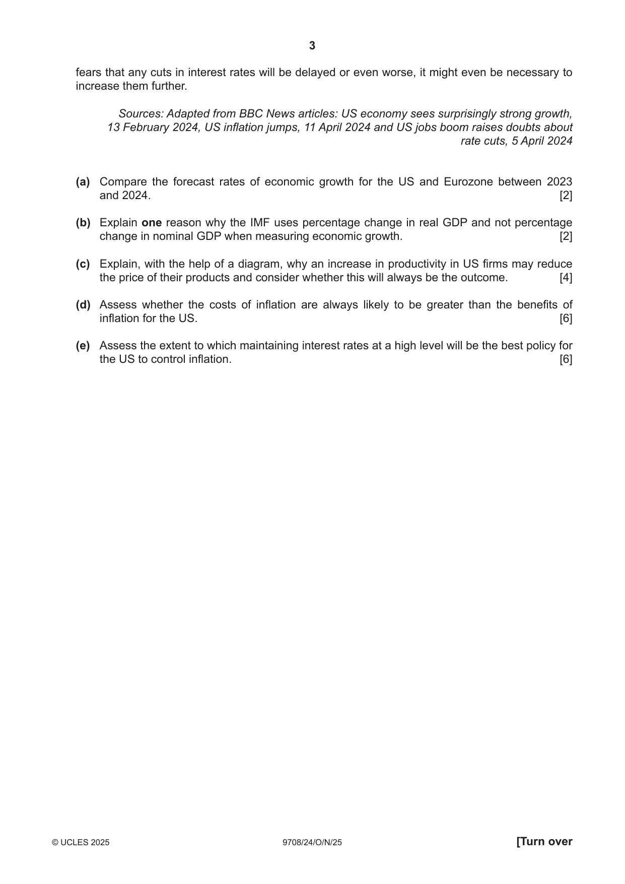 Cambridge A Level Economics 9708 2025 Oct/Nov Paper 2 · Variant 4 question paper, page 3 of 4