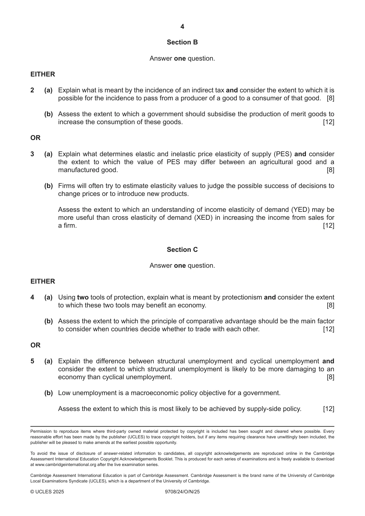 Cambridge A Level Economics 9708 2025 Oct/Nov Paper 2 · Variant 4 question paper, page 4 of 4