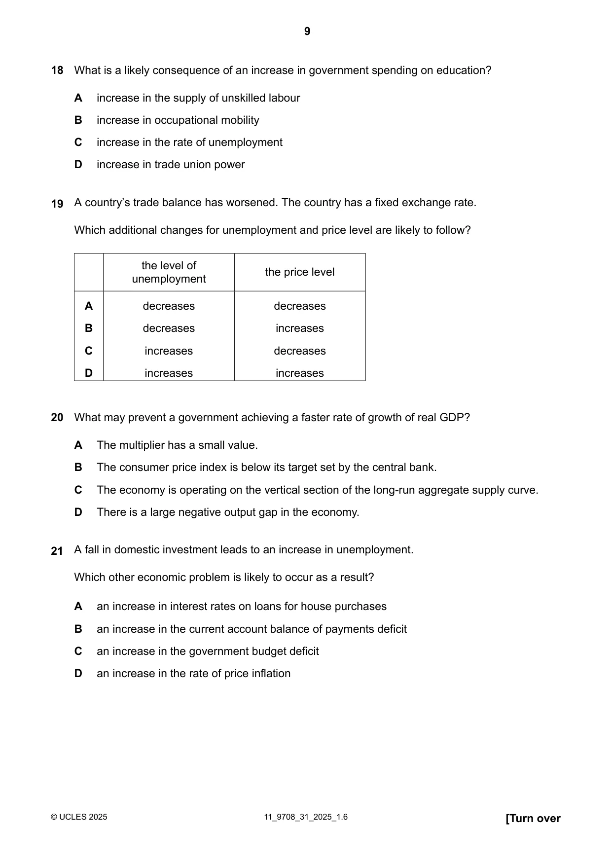 Cambridge A Level Economics 9708 2025 Oct/Nov Paper 3 · Variant 1 question paper, page 9 of 12