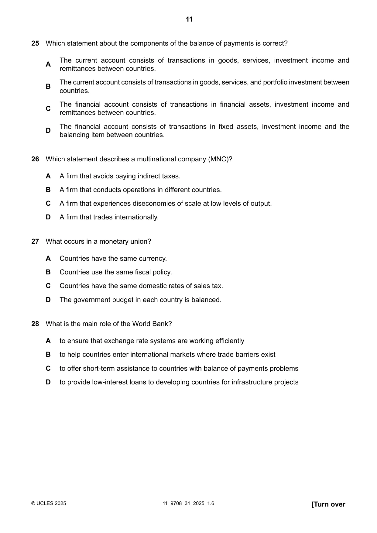 Cambridge A Level Economics 9708 2025 Oct/Nov Paper 3 · Variant 1 question paper, page 11 of 12