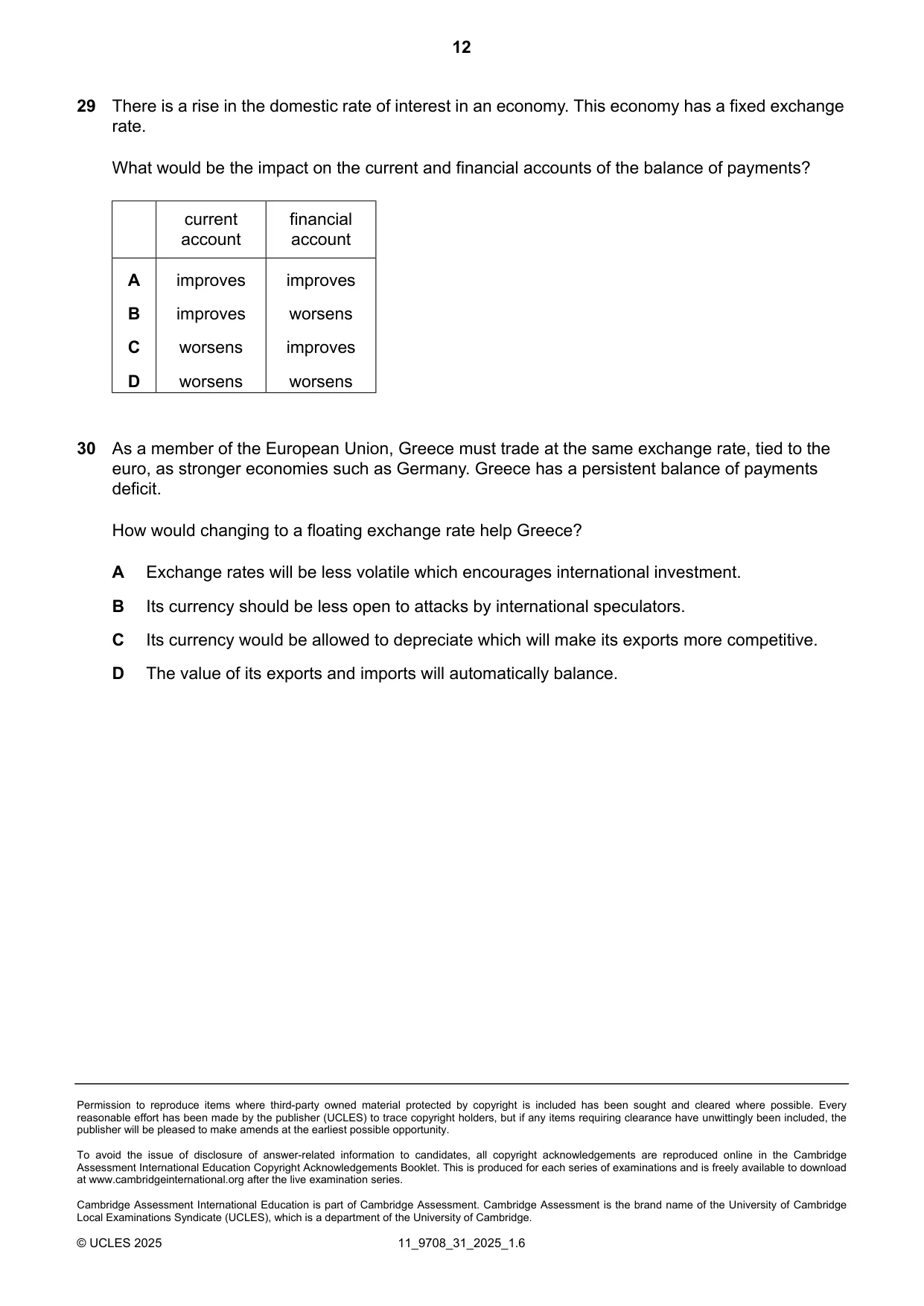 Cambridge A Level Economics 9708 2025 Oct/Nov Paper 3 · Variant 1 question paper, page 12 of 12