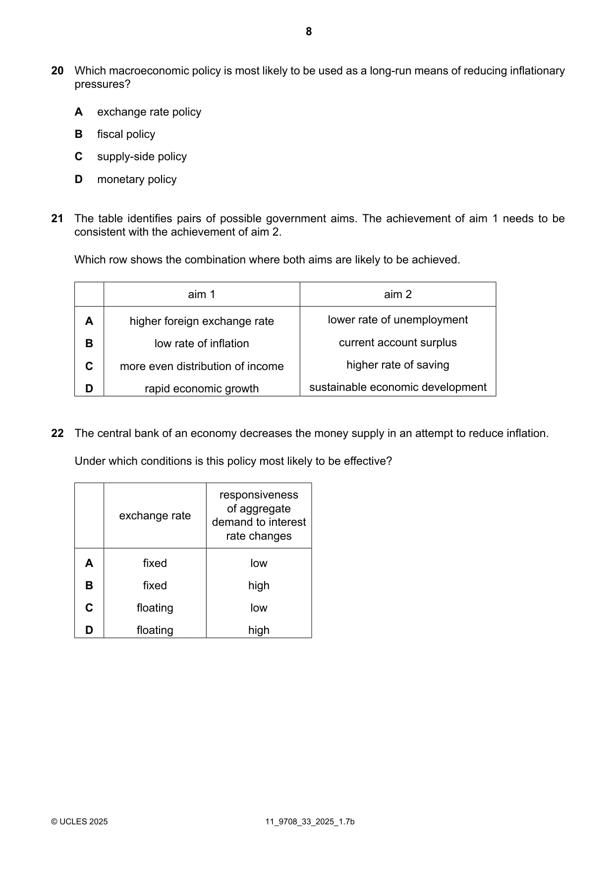 Cambridge A Level Economics 9708 2025 Oct/Nov Paper 3 · Variant 3 question paper, page 8 of 12