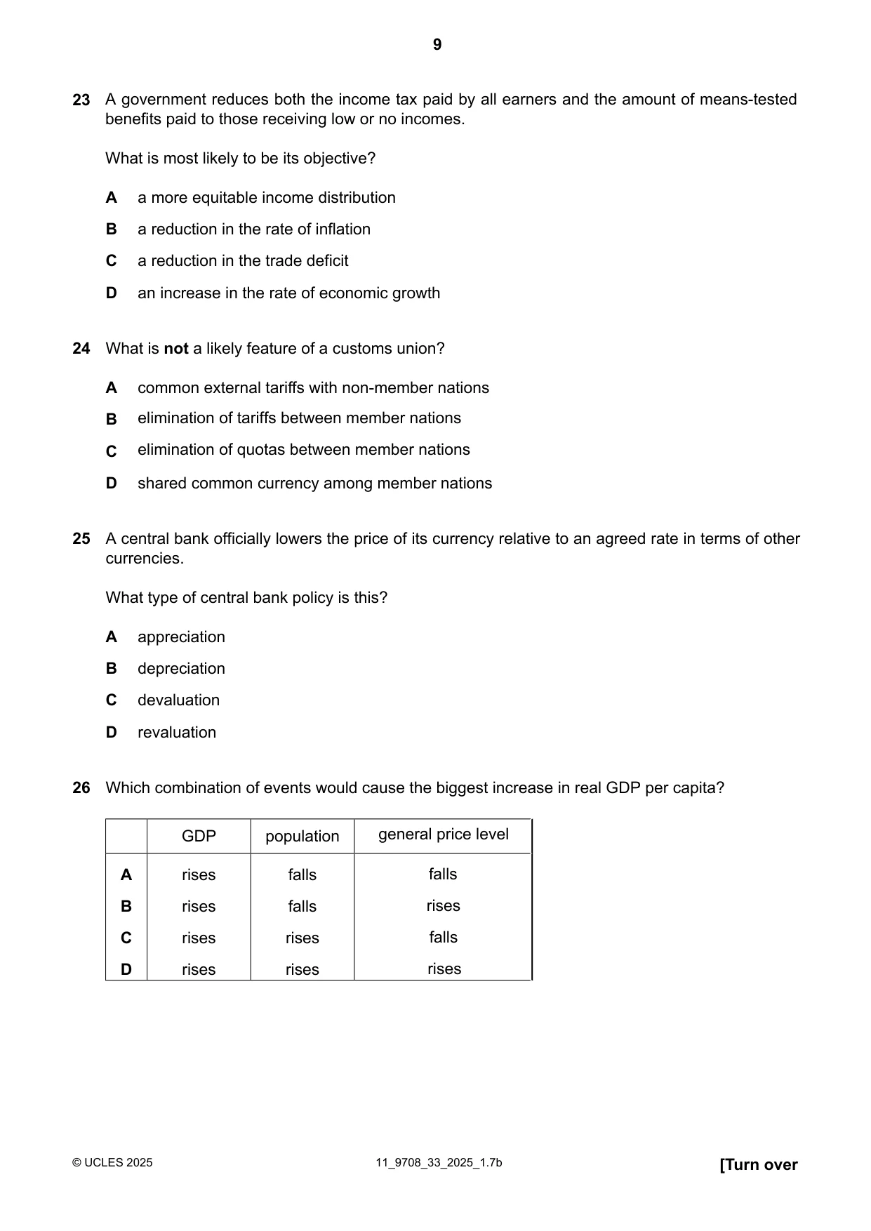 Cambridge A Level Economics 9708 2025 Oct/Nov Paper 3 · Variant 3 question paper, page 9 of 12