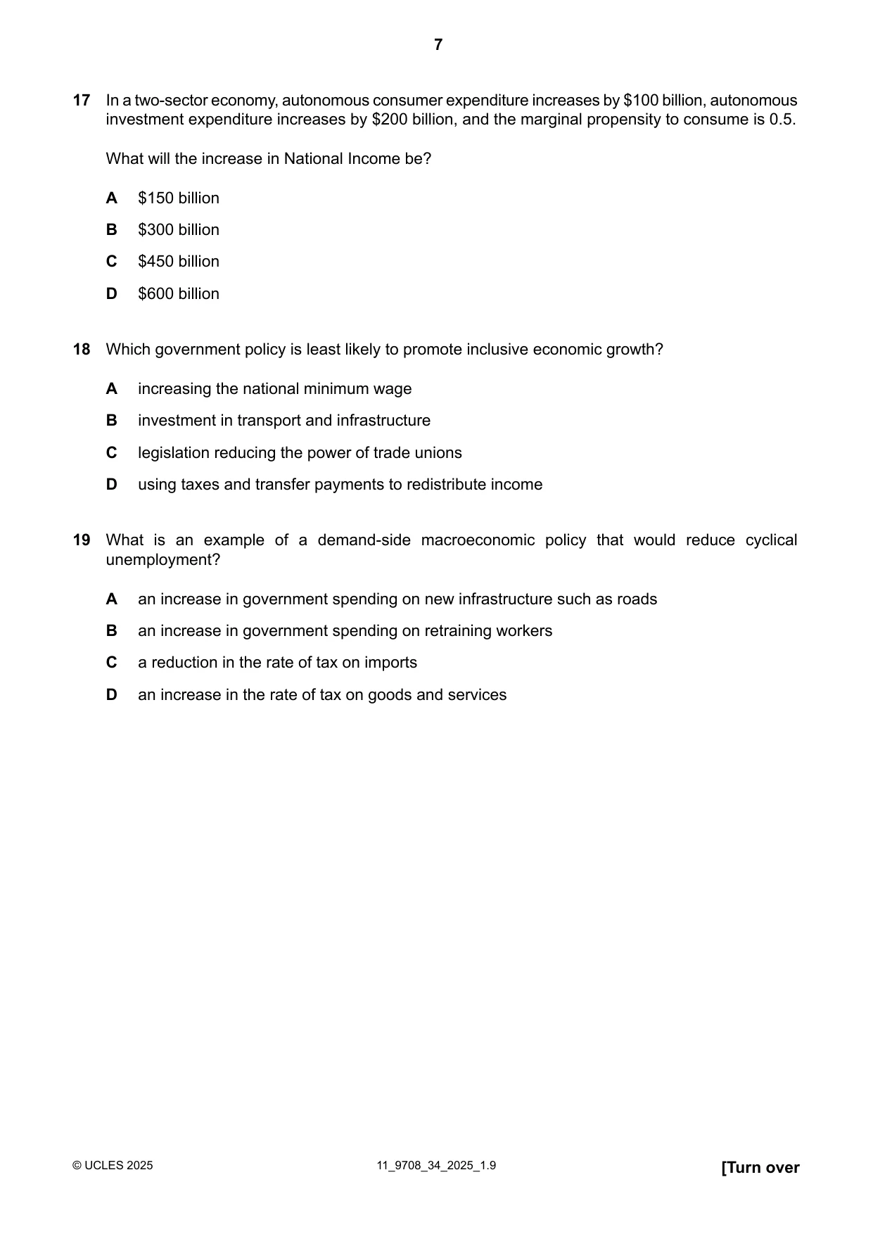 Cambridge A Level Economics 9708 2025 Oct/Nov Paper 3 · Variant 4 question paper, page 7 of 12