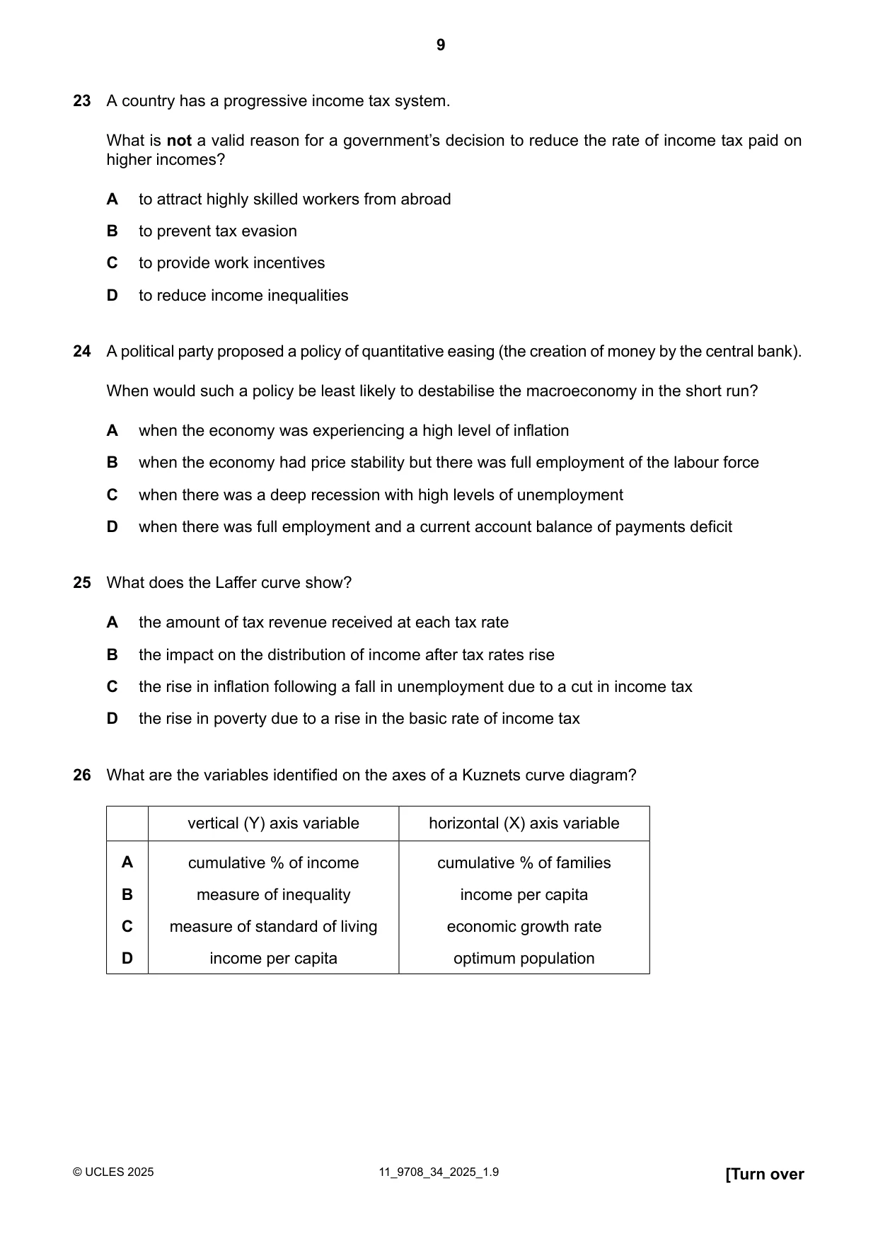 Cambridge A Level Economics 9708 2025 Oct/Nov Paper 3 · Variant 4 question paper, page 9 of 12