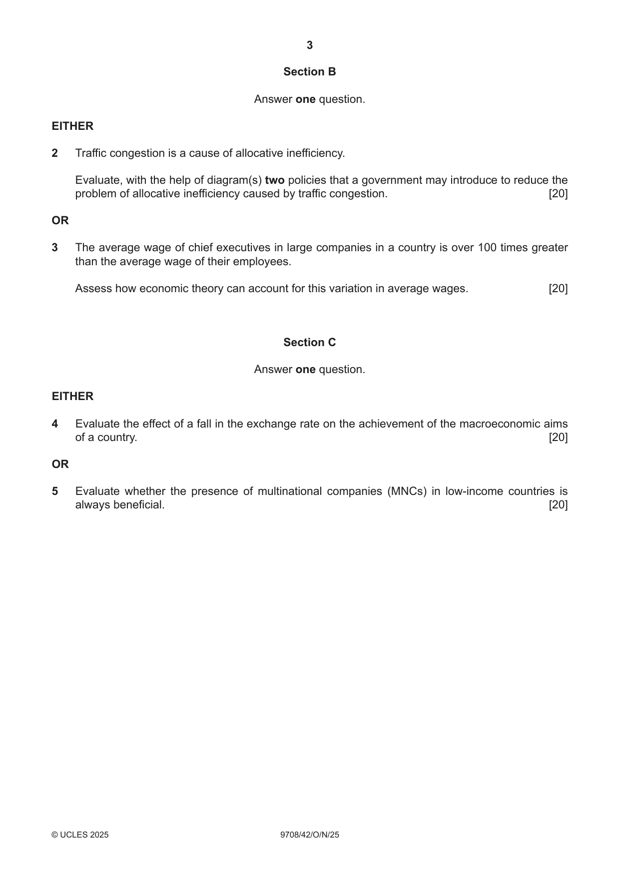 Cambridge A Level Economics 9708 2025 Oct/Nov Paper 4 · Variant 2 question paper, page 3 of 4