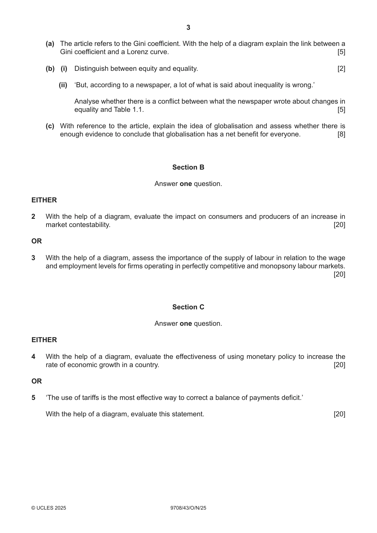 Cambridge A Level Economics 9708 2025 Oct/Nov Paper 4 · Variant 3 question paper, page 3 of 4