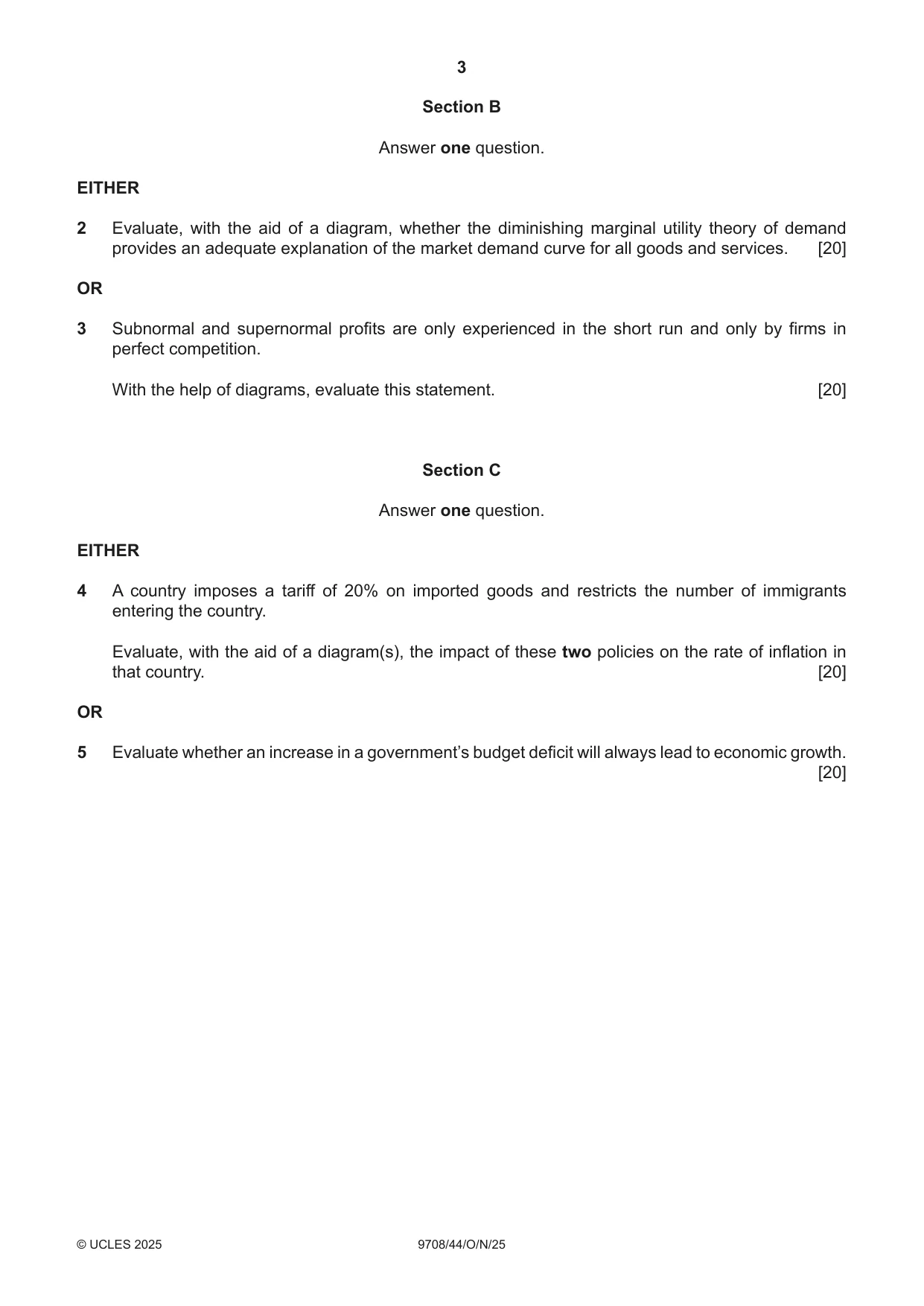 Cambridge A Level Economics 9708 2025 Oct/Nov Paper 4 · Variant 4 question paper, page 3 of 4