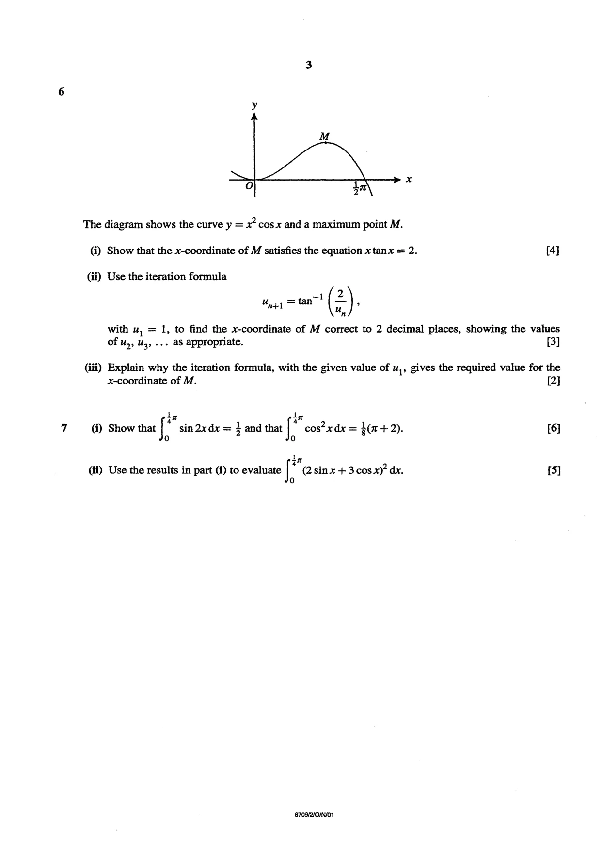 Cambridge A Level Mathematics 9709 2001 Oct/Nov Paper 2 · Variant 1 question paper, page 3 of 4