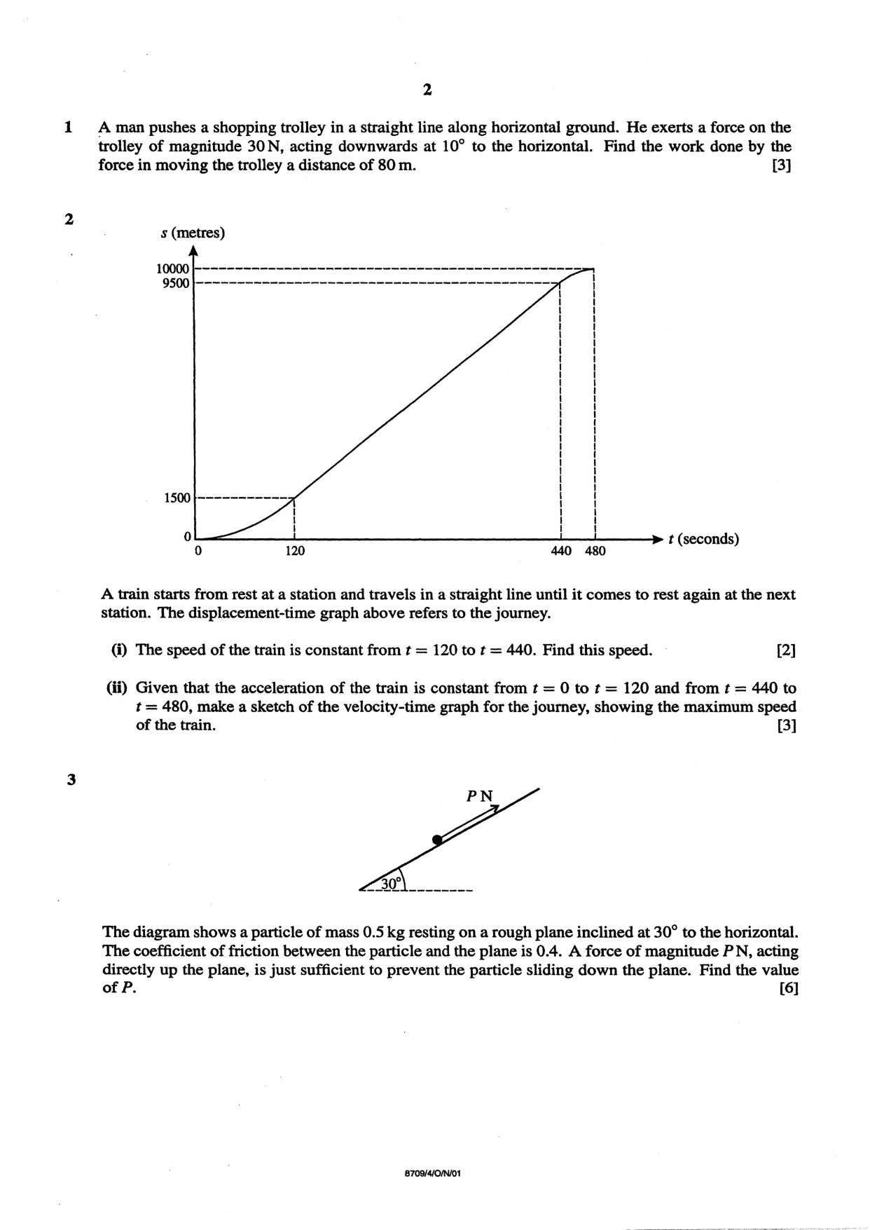 Cambridge A Level Mathematics 9709 2001 Oct/Nov Paper 4 · Variant 1 question paper, page 2 of 4