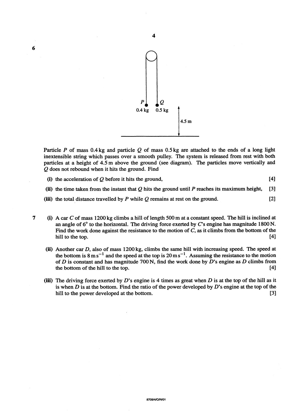 Cambridge A Level Mathematics 9709 2001 Oct/Nov Paper 4 · Variant 1 question paper, page 4 of 4