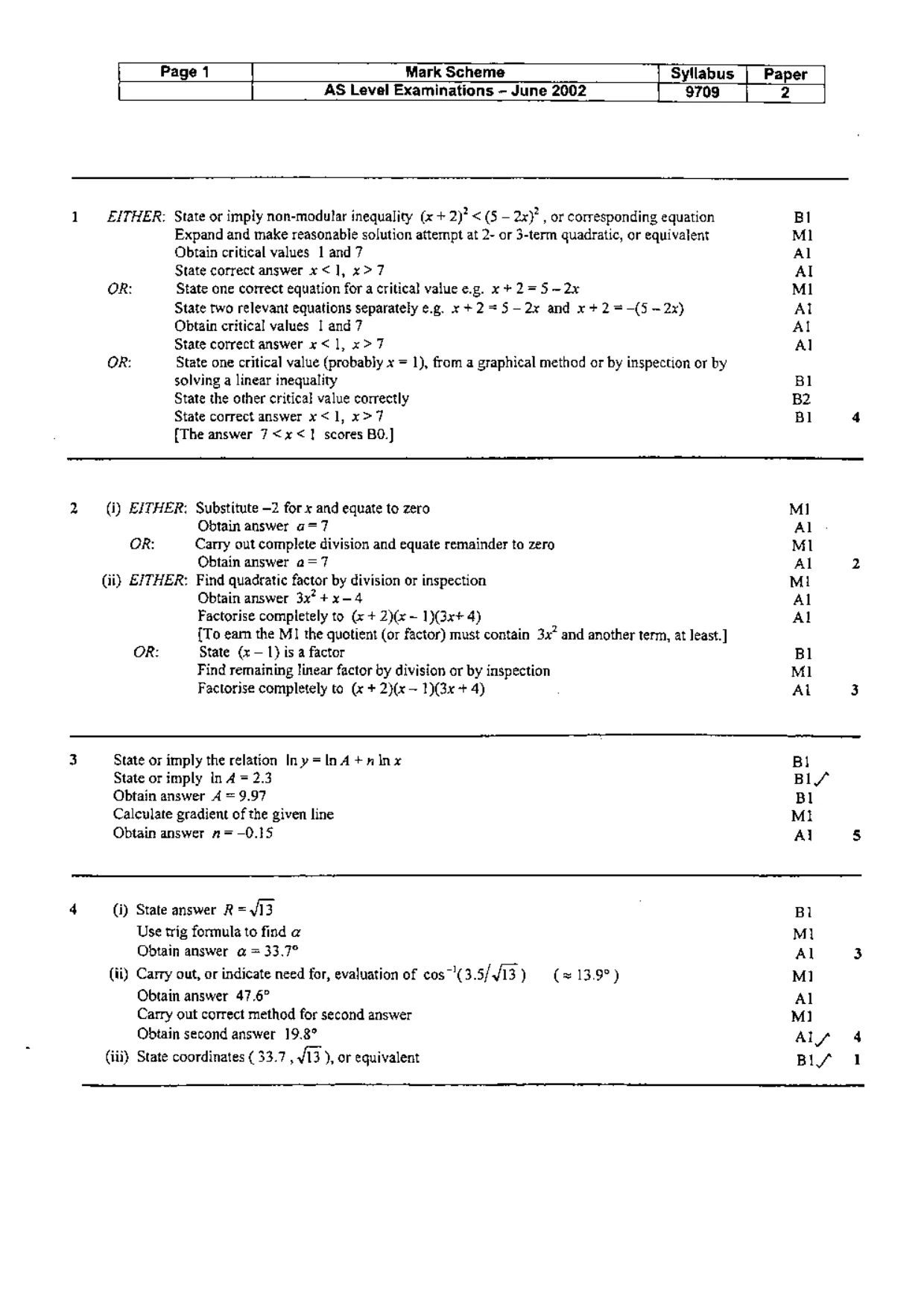 Mark scheme, page 2 of 3