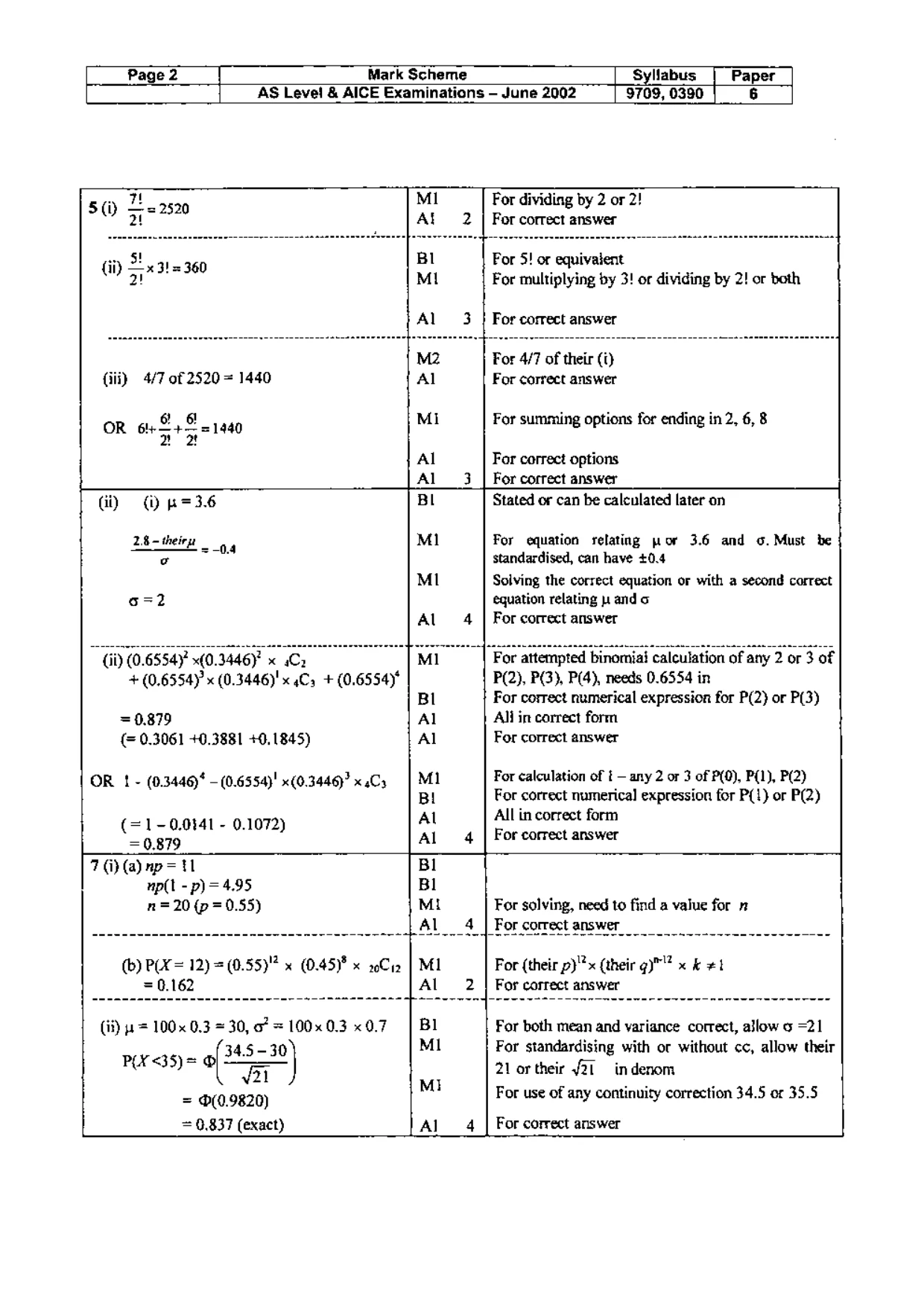 Mark scheme, page 3 of 3