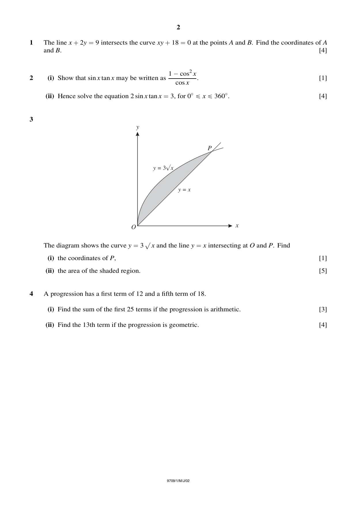 Cambridge A Level Mathematics 9709 2002 May/June Paper 1 · Variant 1 question paper, page 2 of 8