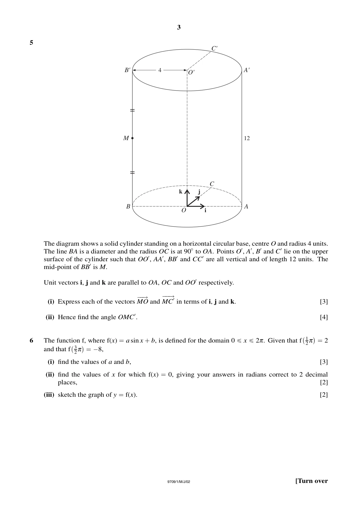 Cambridge A Level Mathematics 9709 2002 May/June Paper 1 · Variant 1 question paper, page 3 of 8