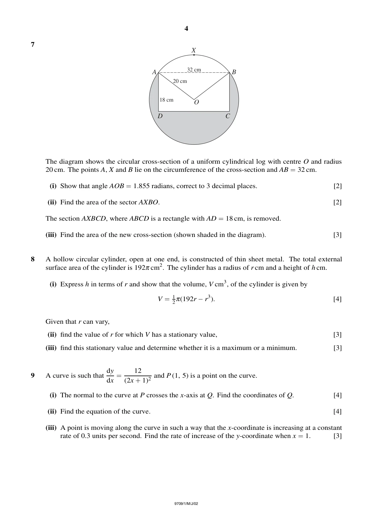 Cambridge A Level Mathematics 9709 2002 May/June Paper 1 · Variant 1 question paper, page 4 of 8