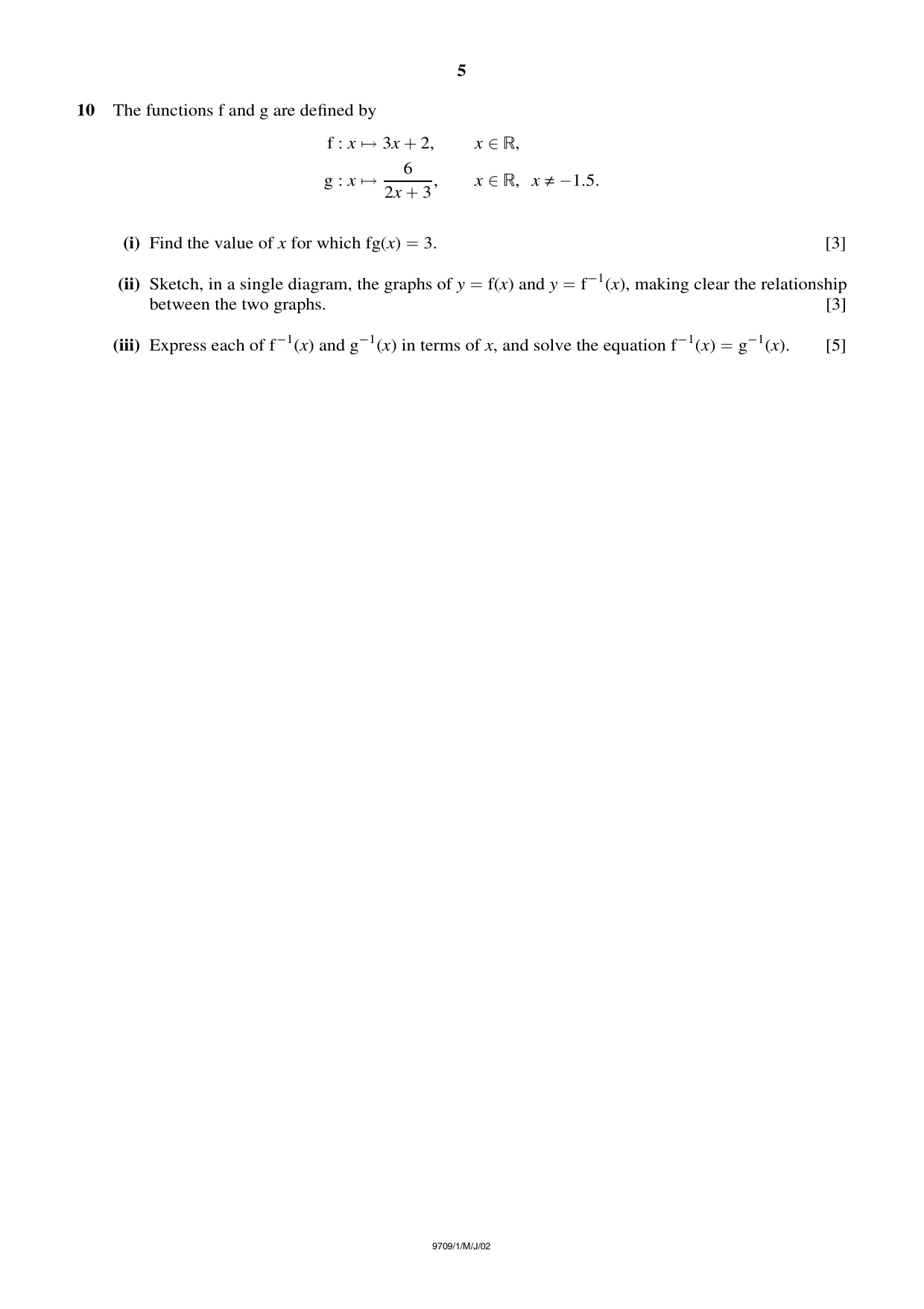 Cambridge A Level Mathematics 9709 2002 May/June Paper 1 · Variant 1 question paper, page 5 of 8