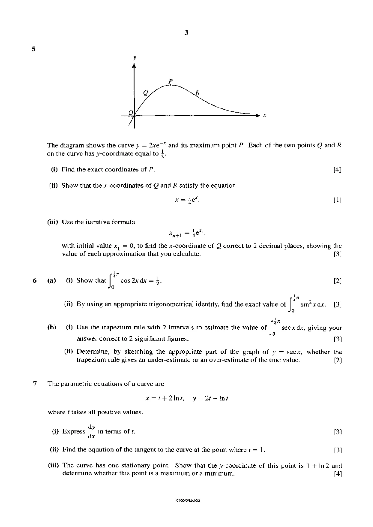 Cambridge A Level Mathematics 9709 2002 May/June Paper 2 · Variant 1 question paper, page 3 of 4