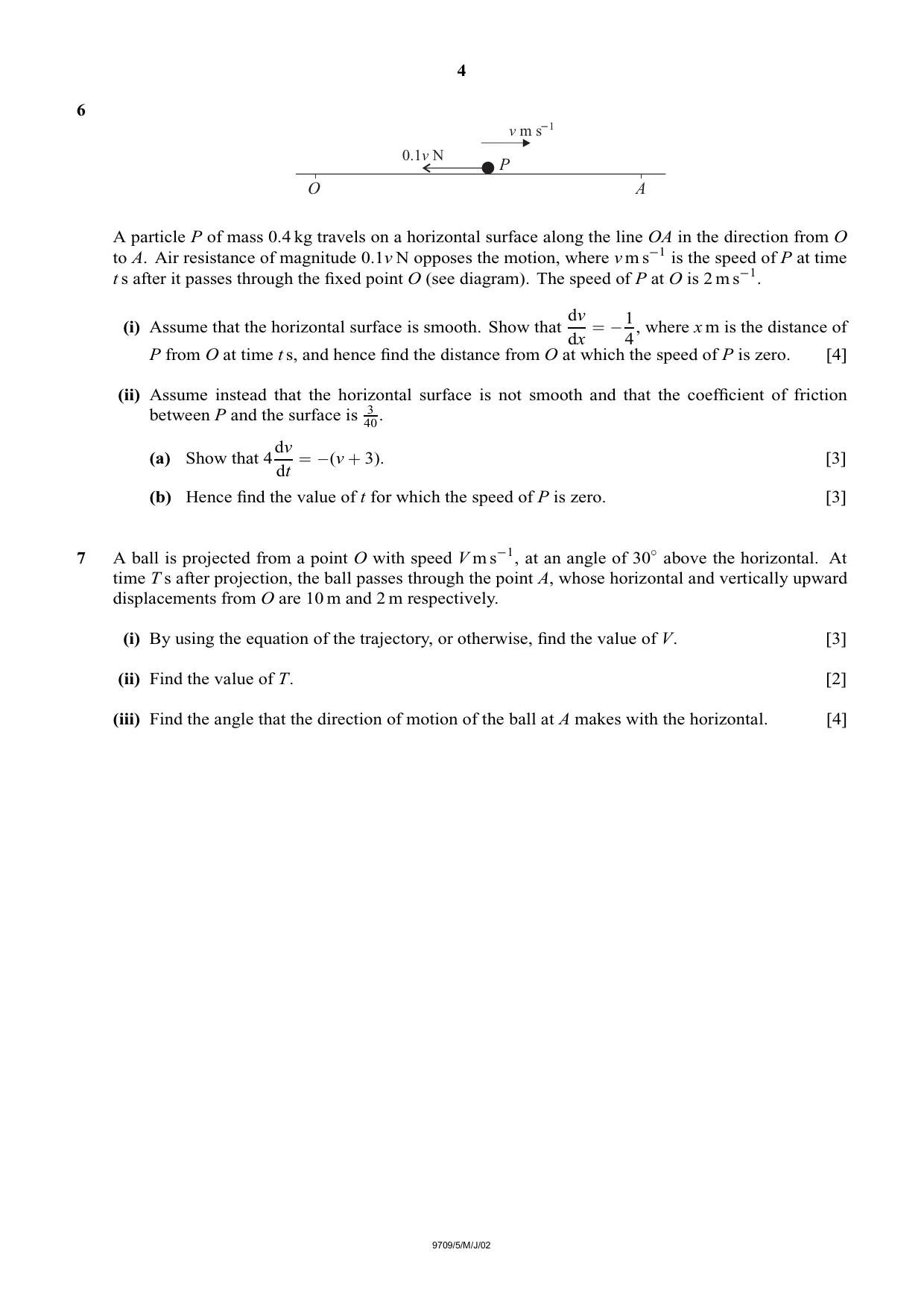 Cambridge A Level Mathematics 9709 2002 May/June Paper 5 · Variant 1 question paper, page 4 of 4