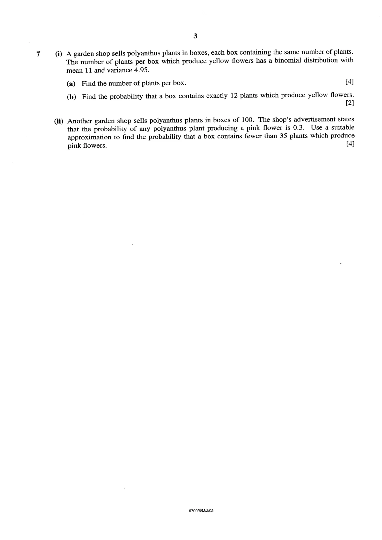 Cambridge A Level Mathematics 9709 2002 May/June Paper 6 · Variant 1 question paper, page 3 of 4
