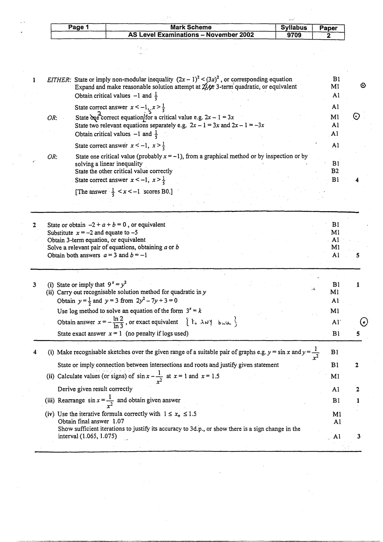 Mark scheme, page 2 of 3