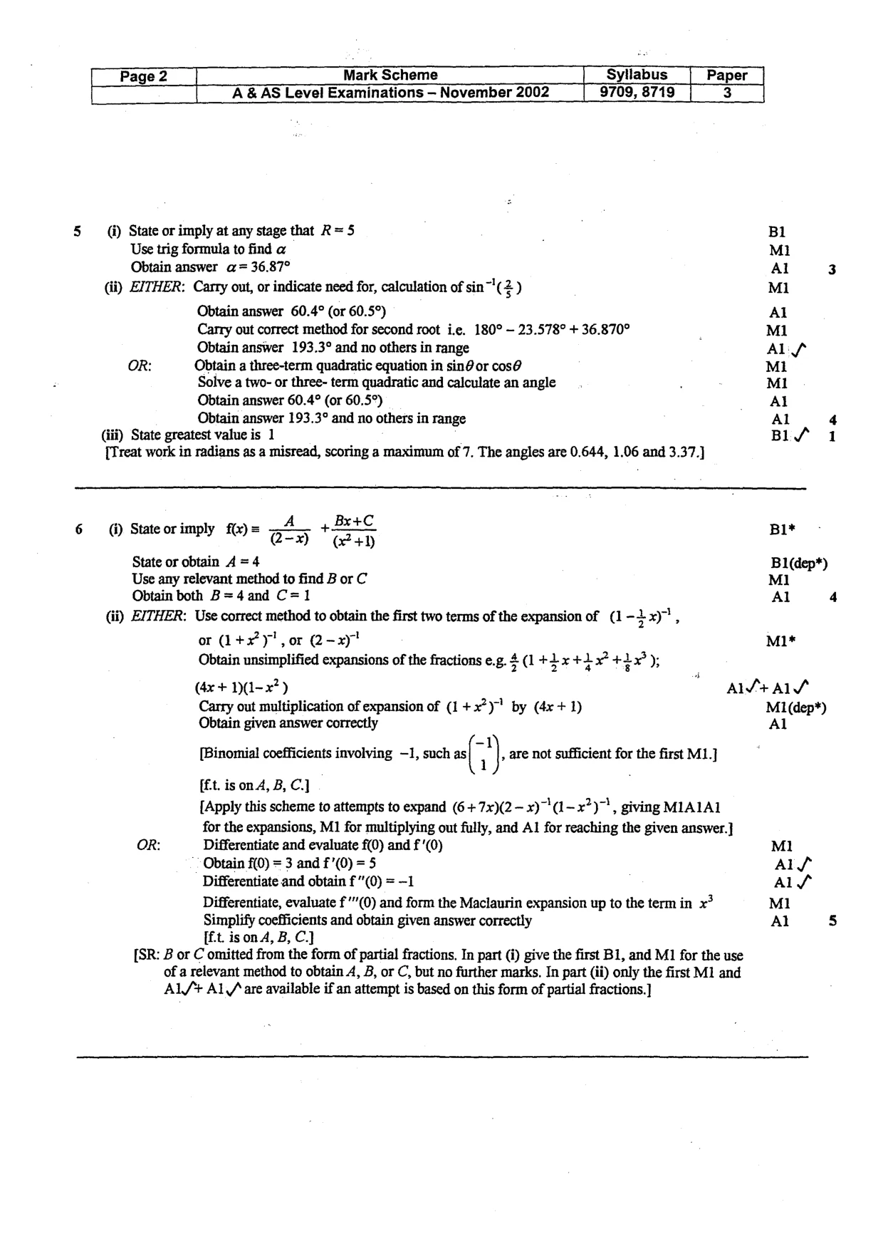 Mark scheme, page 3 of 6