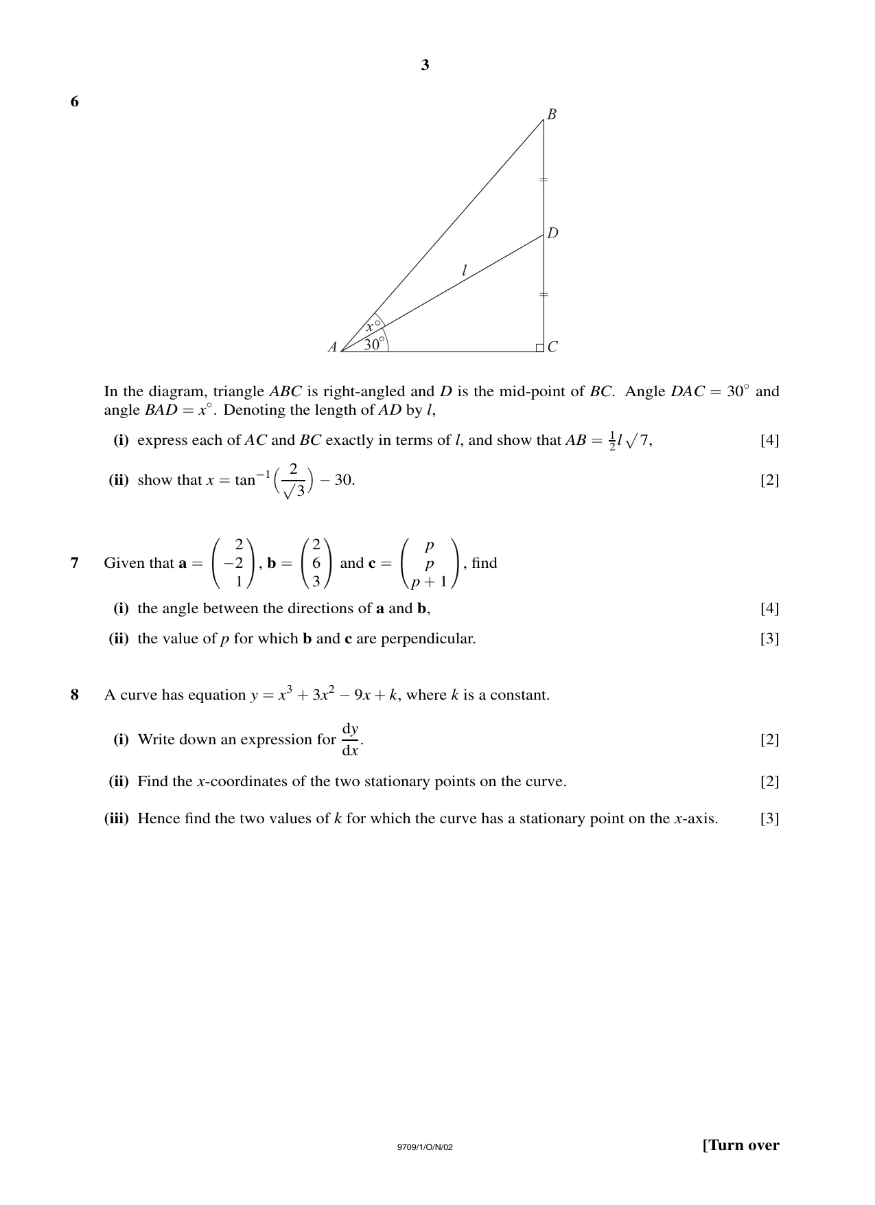 Cambridge A Level Mathematics 9709 2002 Oct/Nov Paper 1 · Variant 1 question paper, page 3 of 8