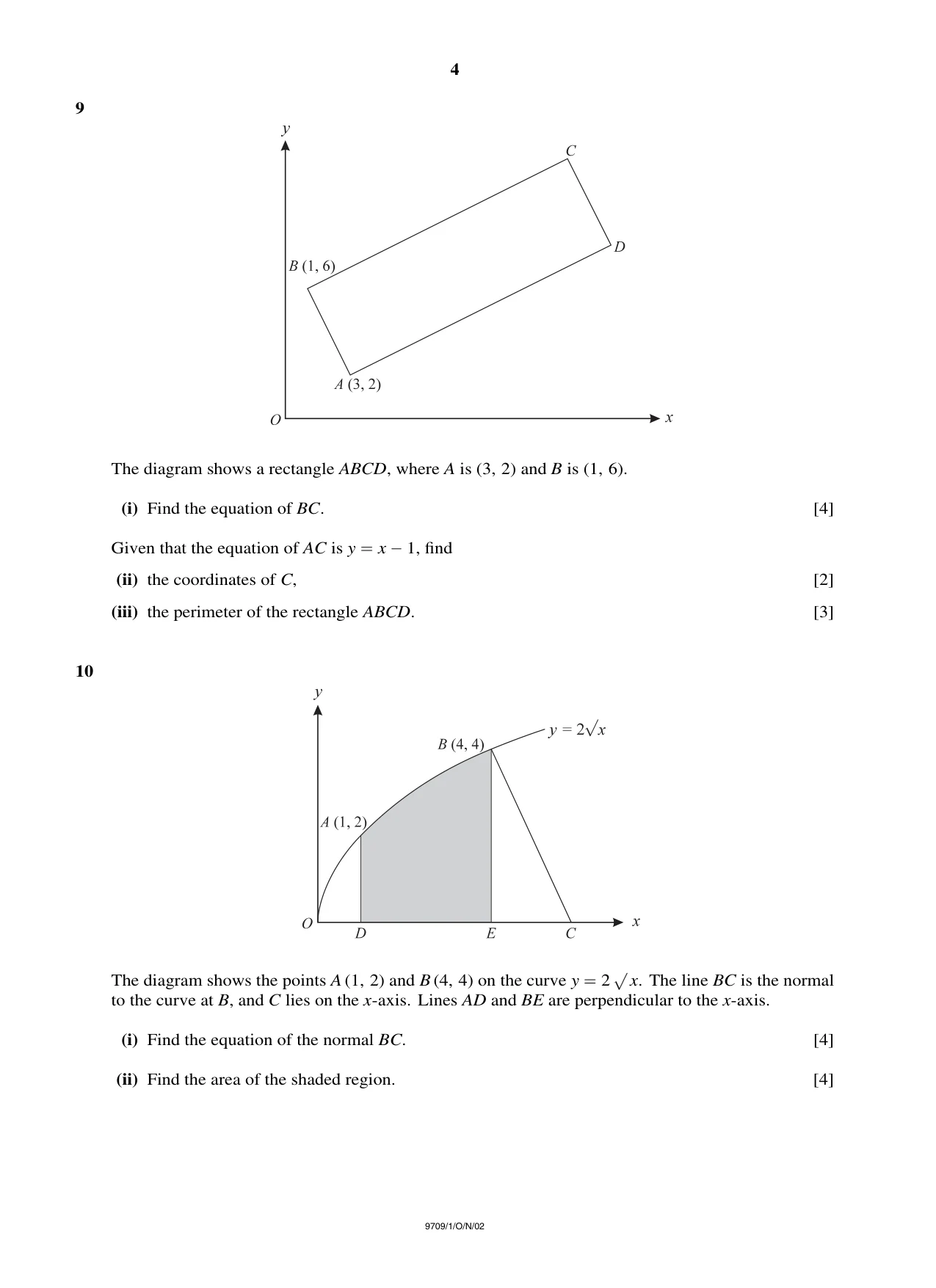 Cambridge A Level Mathematics 9709 2002 Oct/Nov Paper 1 · Variant 1 question paper, page 4 of 8
