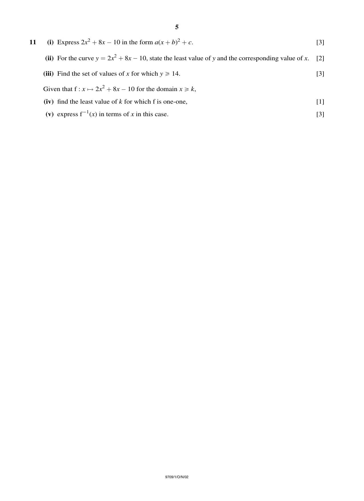 Cambridge A Level Mathematics 9709 2002 Oct/Nov Paper 1 · Variant 1 question paper, page 5 of 8
