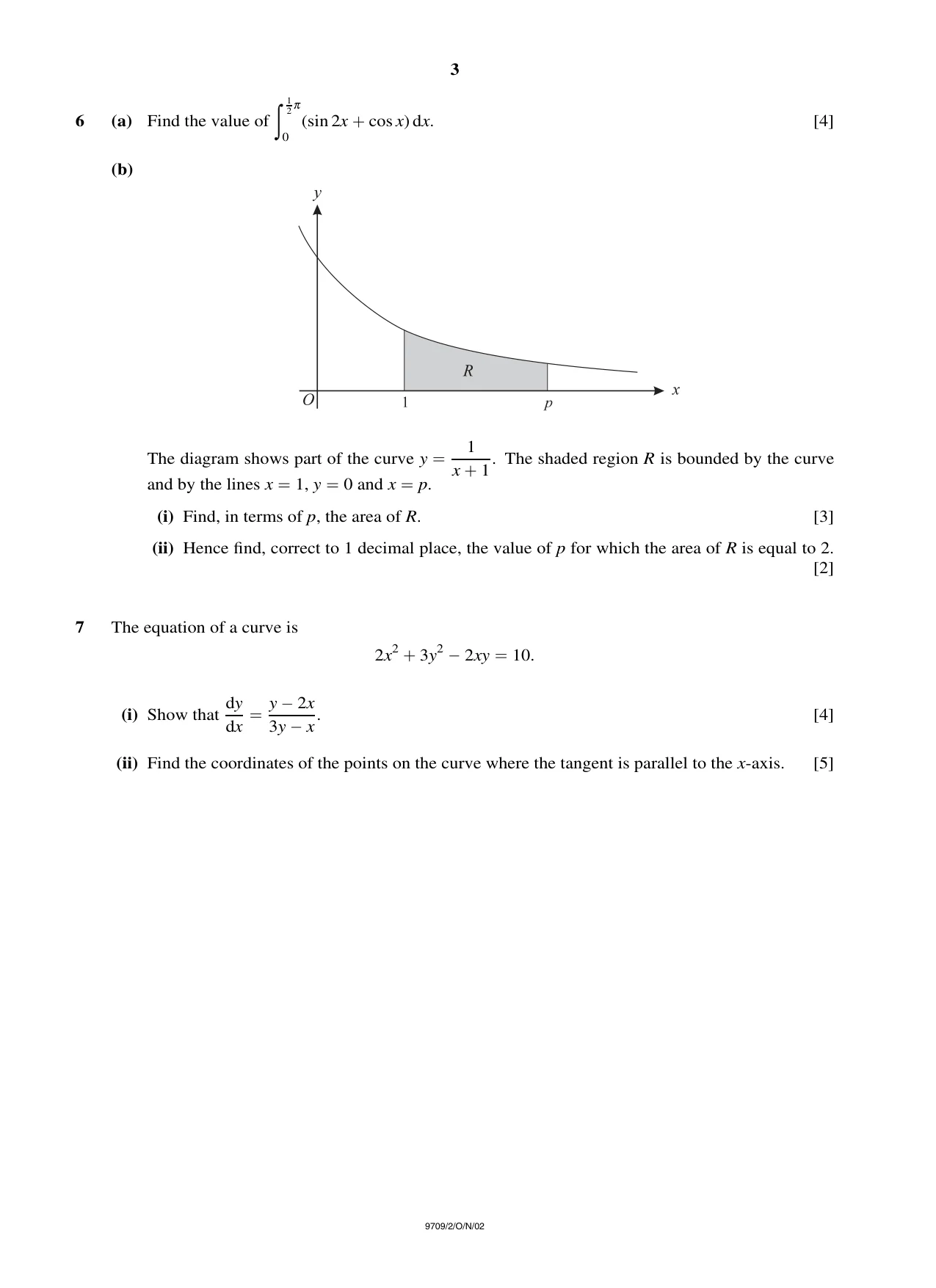 Cambridge A Level Mathematics 9709 2002 Oct/Nov Paper 2 · Variant 1 question paper, page 3 of 4