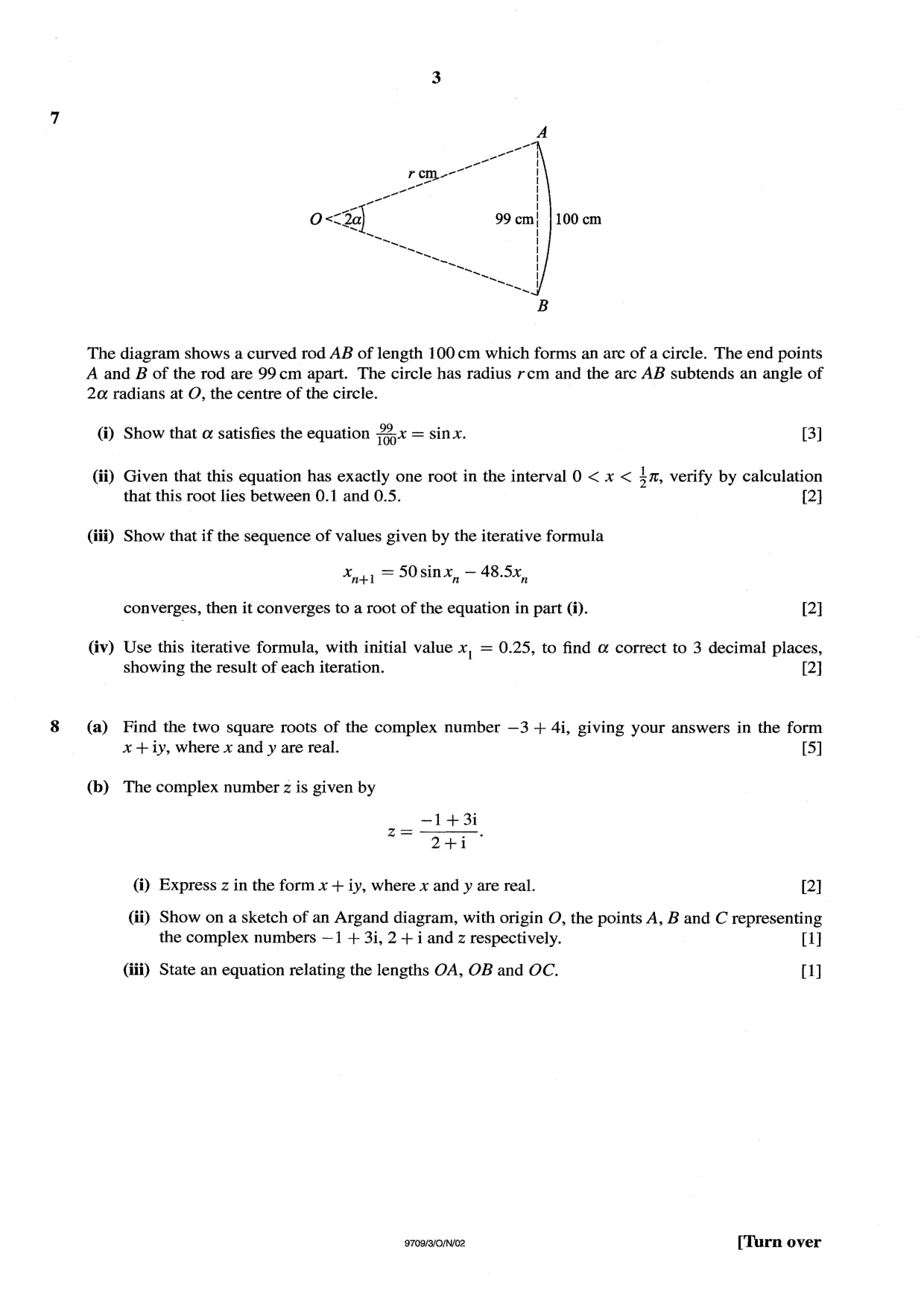 Cambridge A Level Mathematics 9709 2002 Oct/Nov Paper 3 · Variant 1 question paper, page 3 of 4