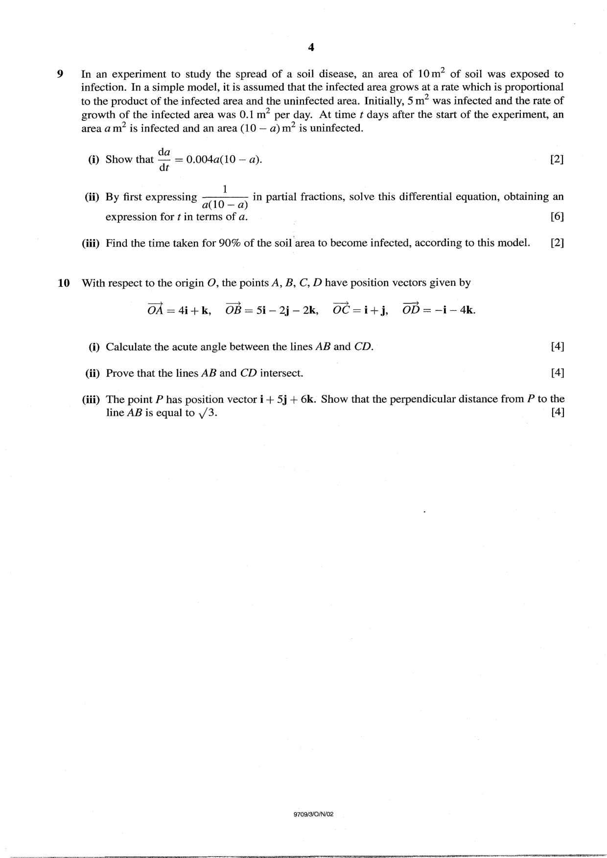 Cambridge A Level Mathematics 9709 2002 Oct/Nov Paper 3 · Variant 1 question paper, page 4 of 4