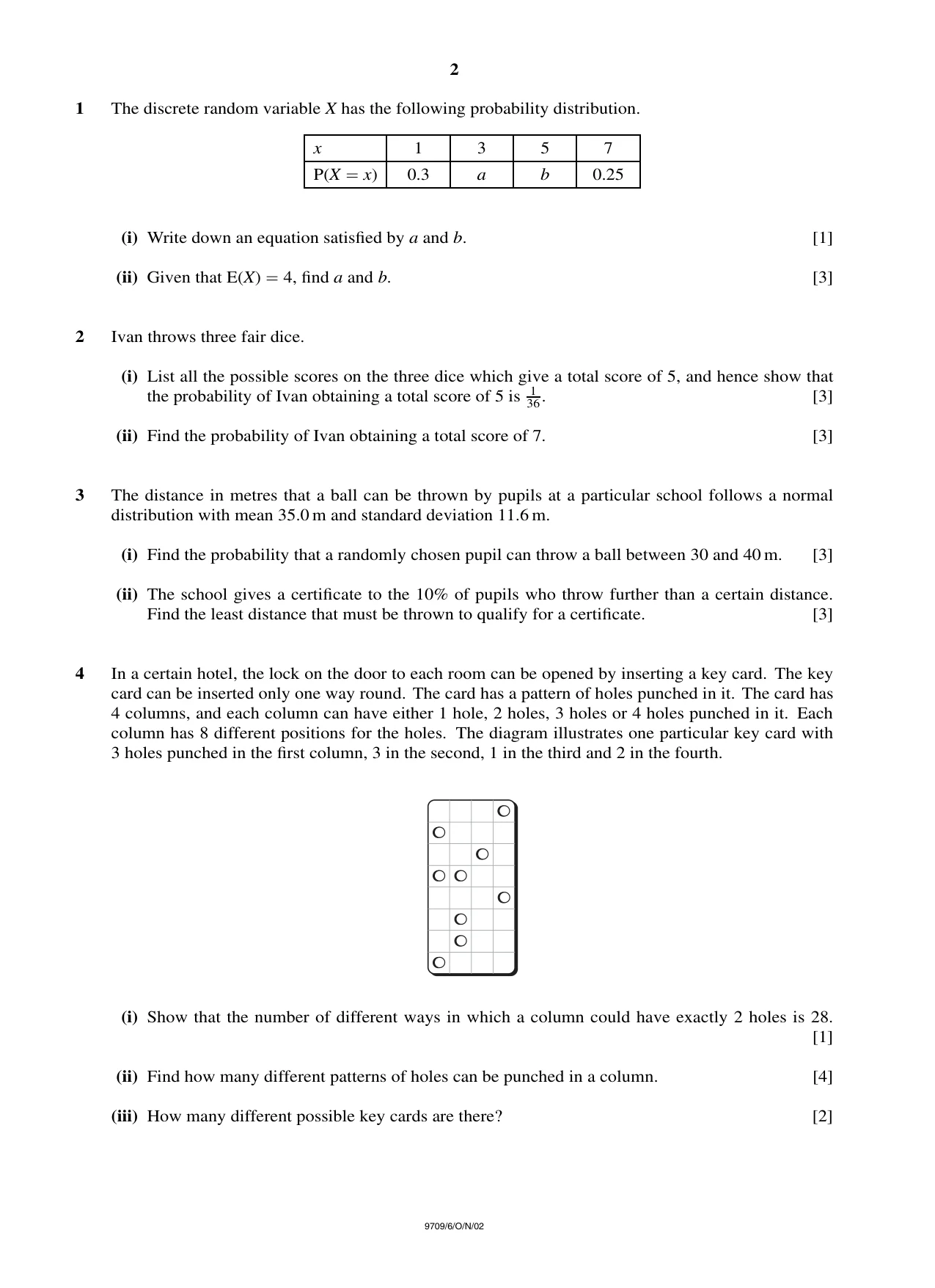 Cambridge A Level Mathematics 9709 2002 Oct/Nov Paper 6 · Variant 1 question paper, page 2 of 4