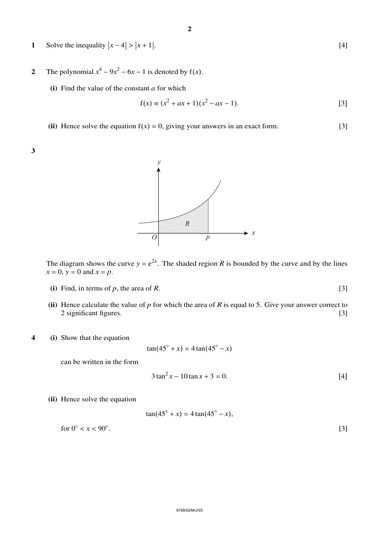 Cambridge A Level Mathematics 9709 2003 May/June Paper 2 · Variant 1 question paper, page 2 of 4