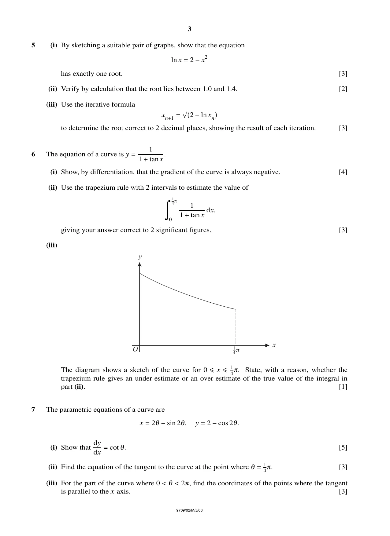 Cambridge A Level Mathematics 9709 2003 May/June Paper 2 · Variant 1 question paper, page 3 of 4