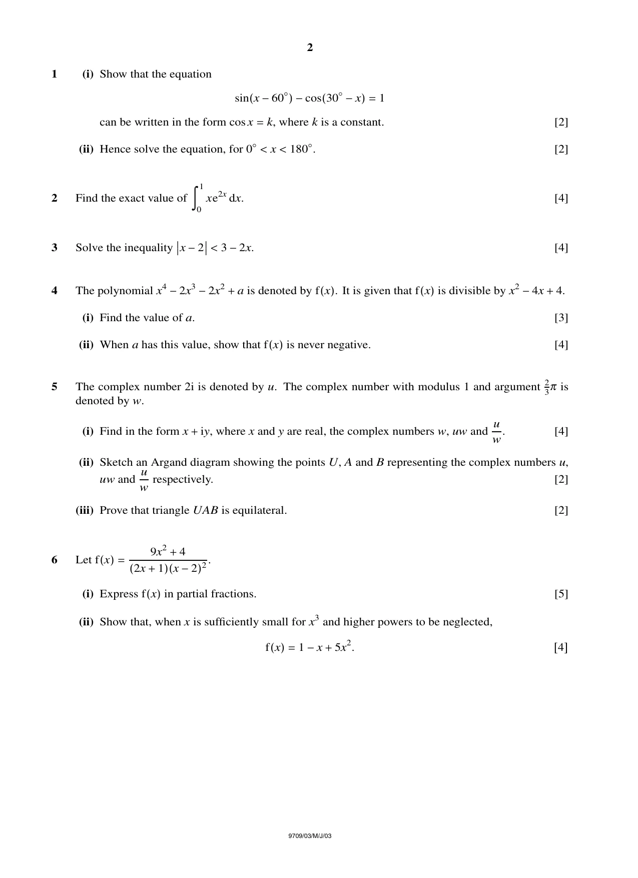 Cambridge A Level Mathematics 9709 2003 May/June Paper 3 · Variant 1 question paper, page 2 of 4