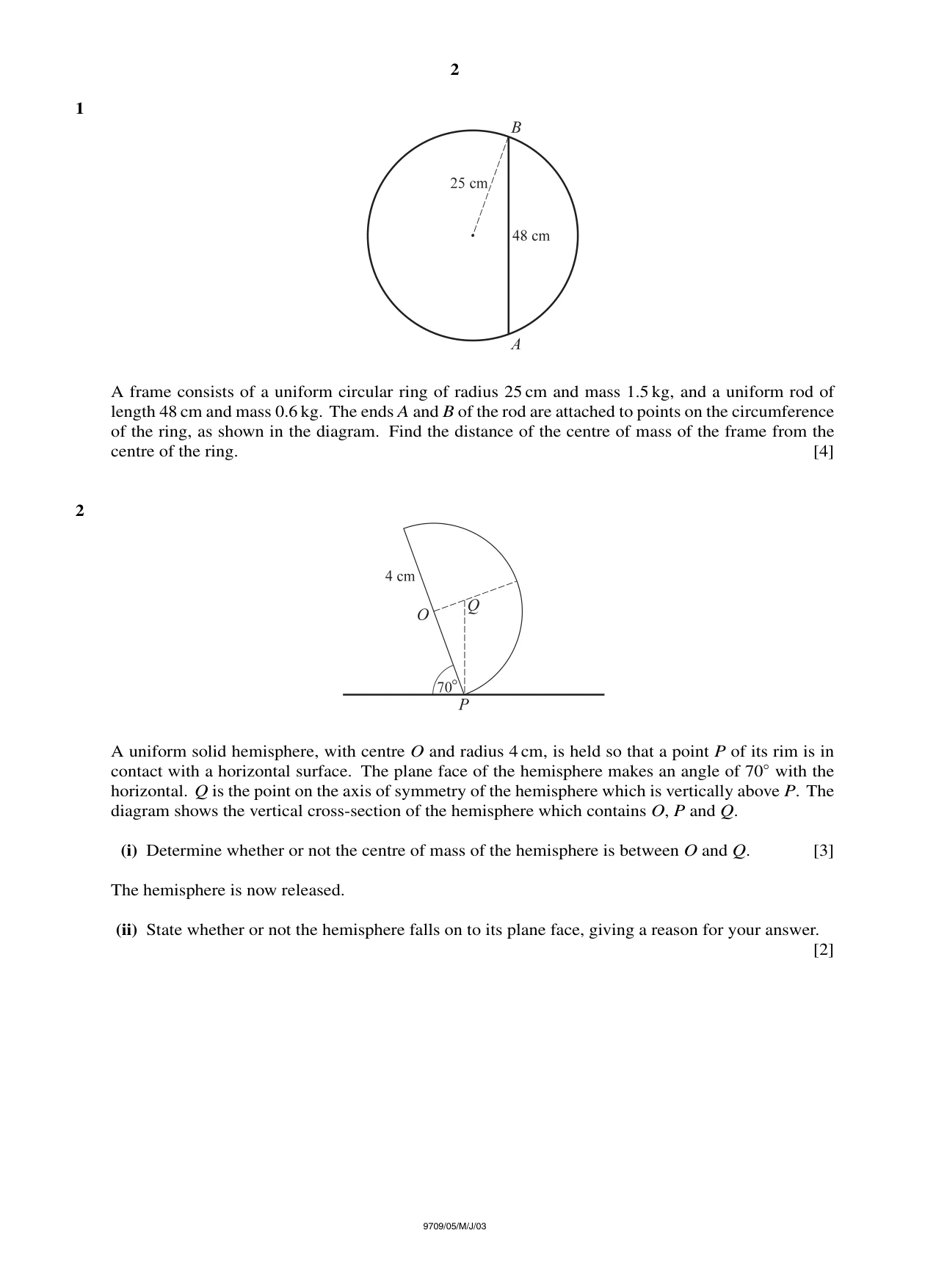 Cambridge A Level Mathematics 9709 2003 May/June Paper 5 · Variant 1 question paper, page 2 of 4