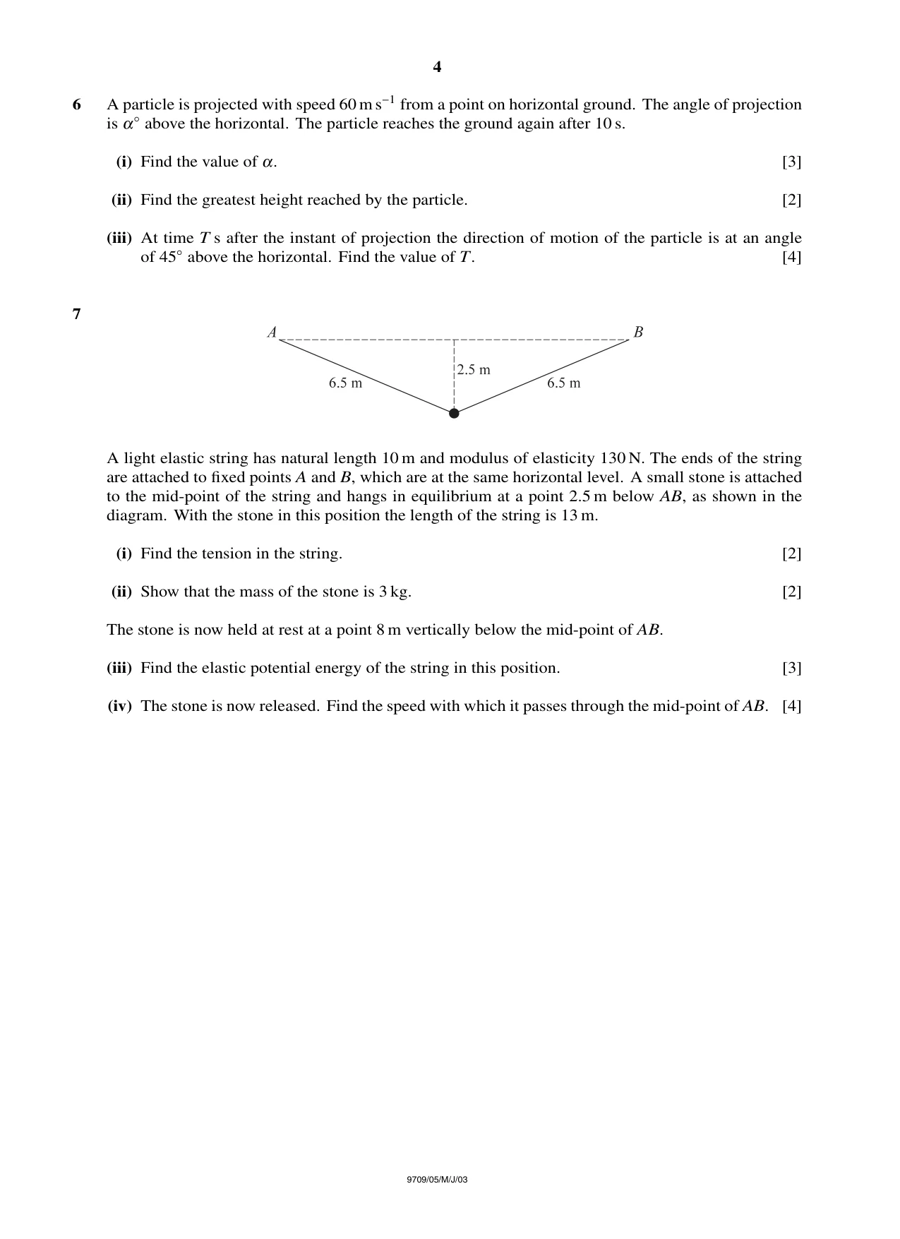 Cambridge A Level Mathematics 9709 2003 May/June Paper 5 · Variant 1 question paper, page 4 of 4