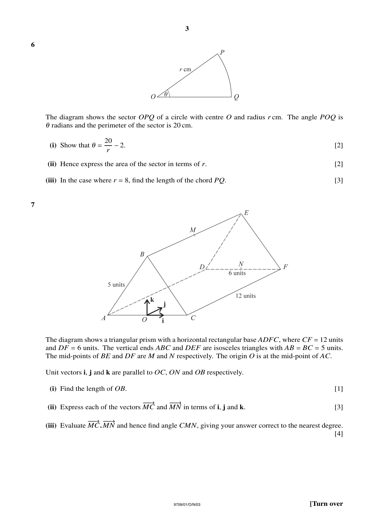 Cambridge A Level Mathematics 9709 2003 Oct/Nov Paper 1 · Variant 1 question paper, page 3 of 4
