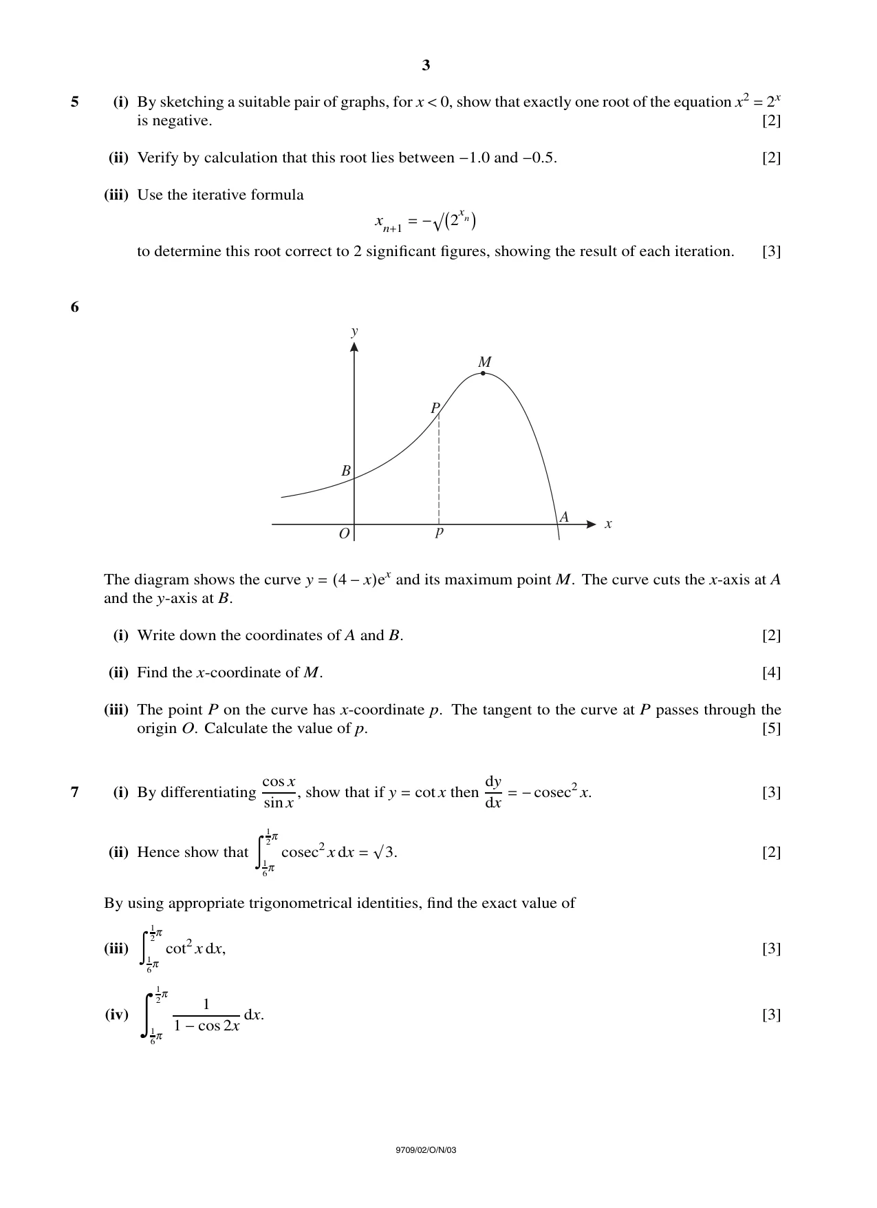 Cambridge A Level Mathematics 9709 2003 Oct/Nov Paper 2 · Variant 1 question paper, page 3 of 4