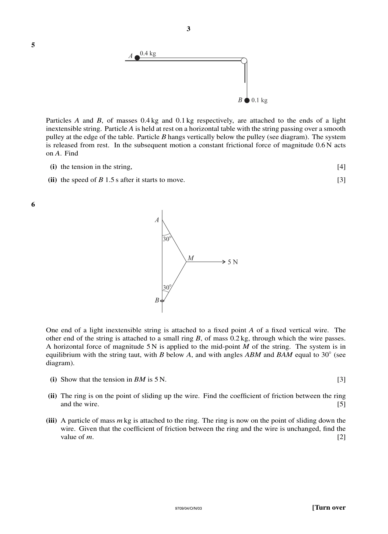 Cambridge A Level Mathematics 9709 2003 Oct/Nov Paper 4 · Variant 1 question paper, page 3 of 4