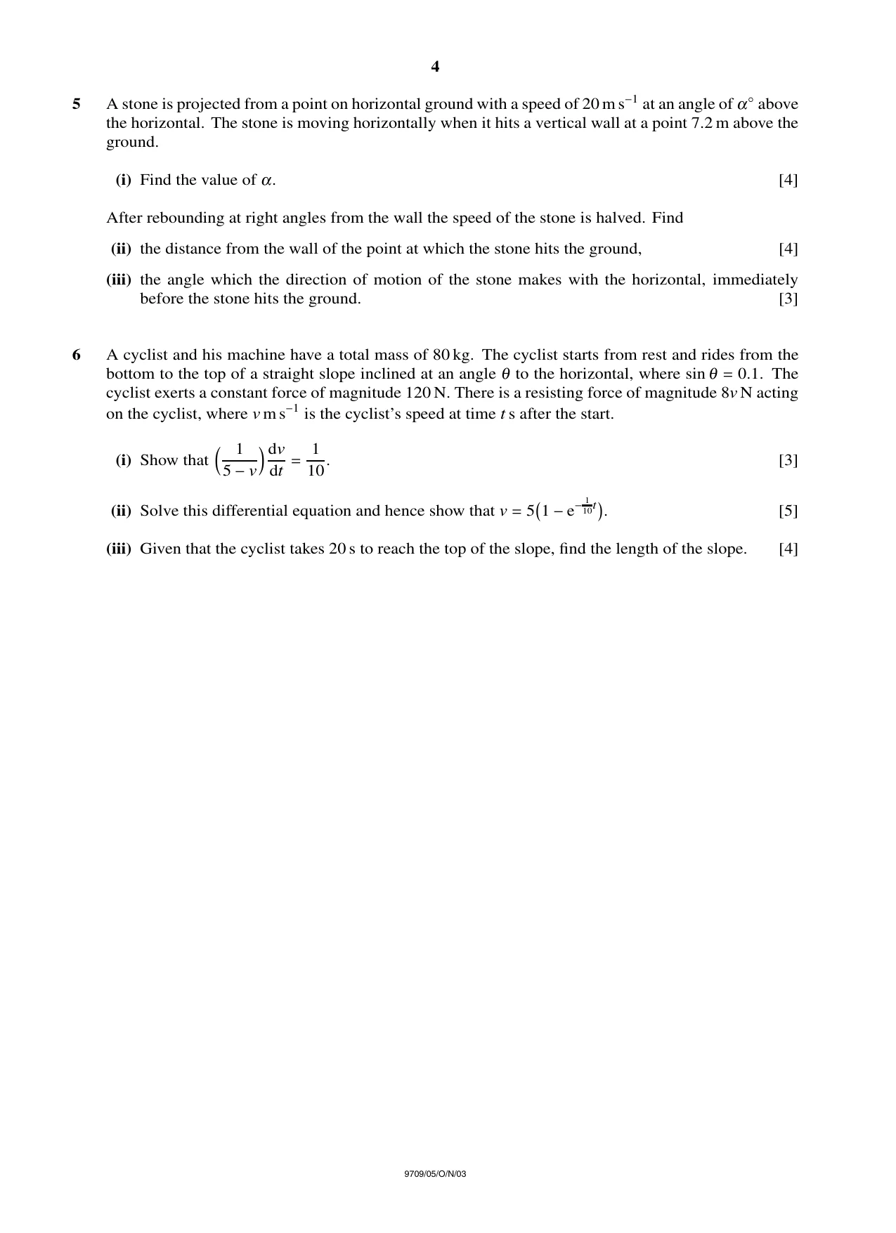 Cambridge A Level Mathematics 9709 2003 Oct/Nov Paper 5 · Variant 1 question paper, page 4 of 4