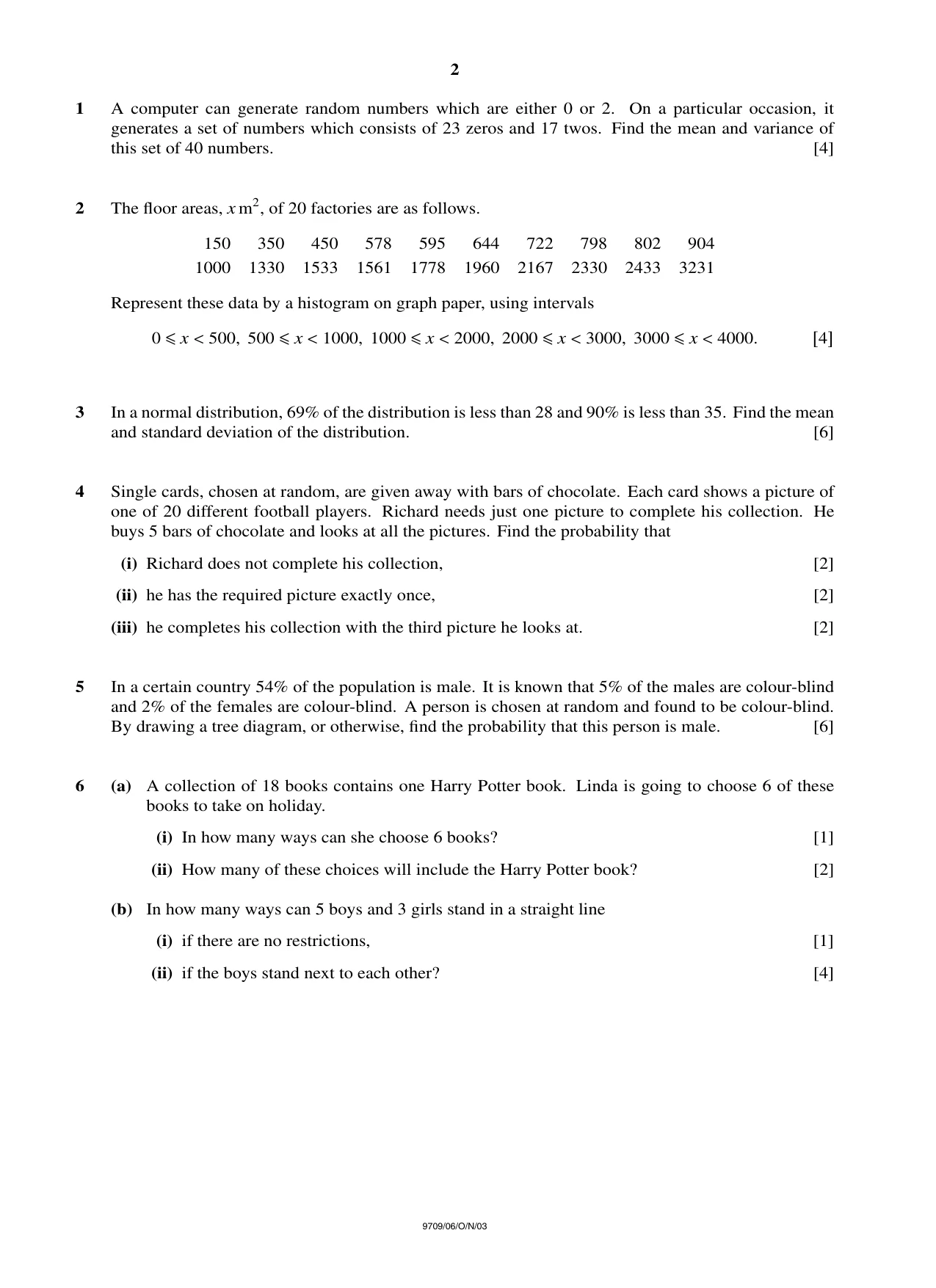 Cambridge A Level Mathematics 9709 2003 Oct/Nov Paper 6 · Variant 1 question paper, page 2 of 4